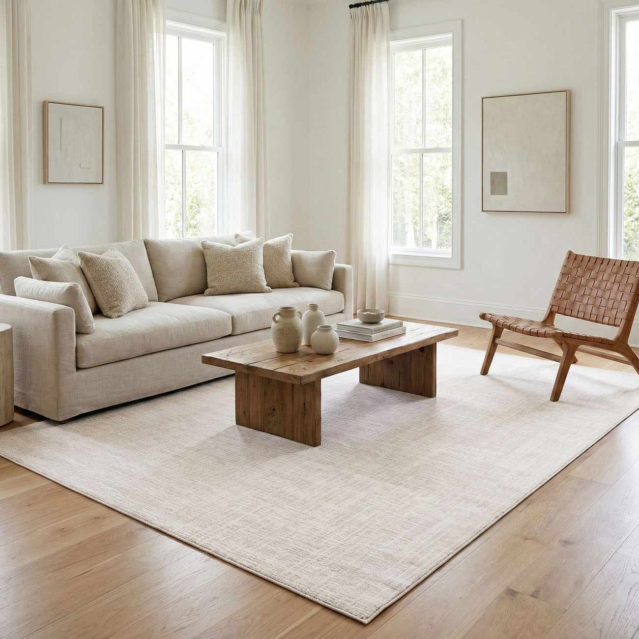 Luxe Leanna Area Rug  Machine Washable Polyester  Cream