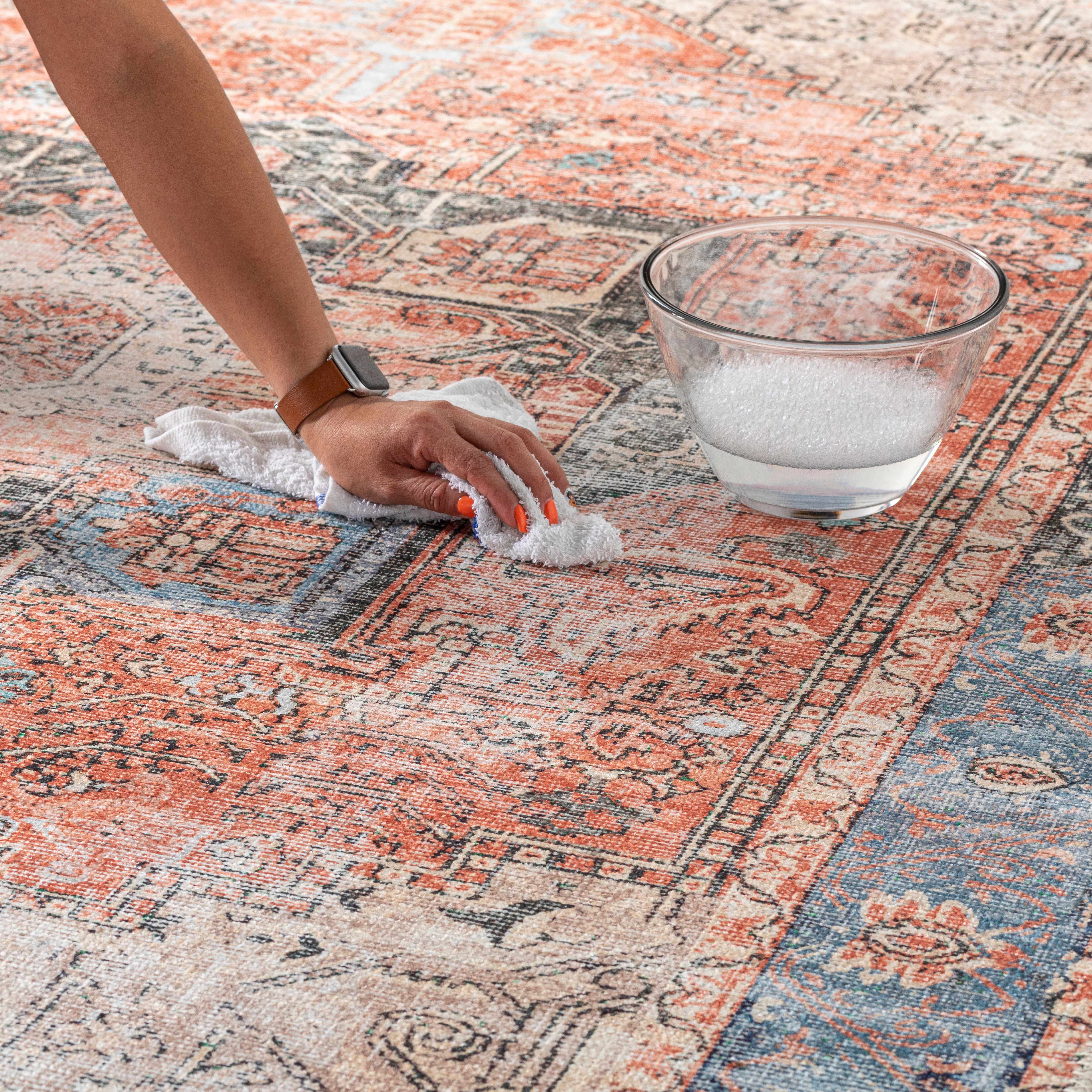 Brix Vintage Area Rug  Washable Chenille-Polyester, Pet-Friendly