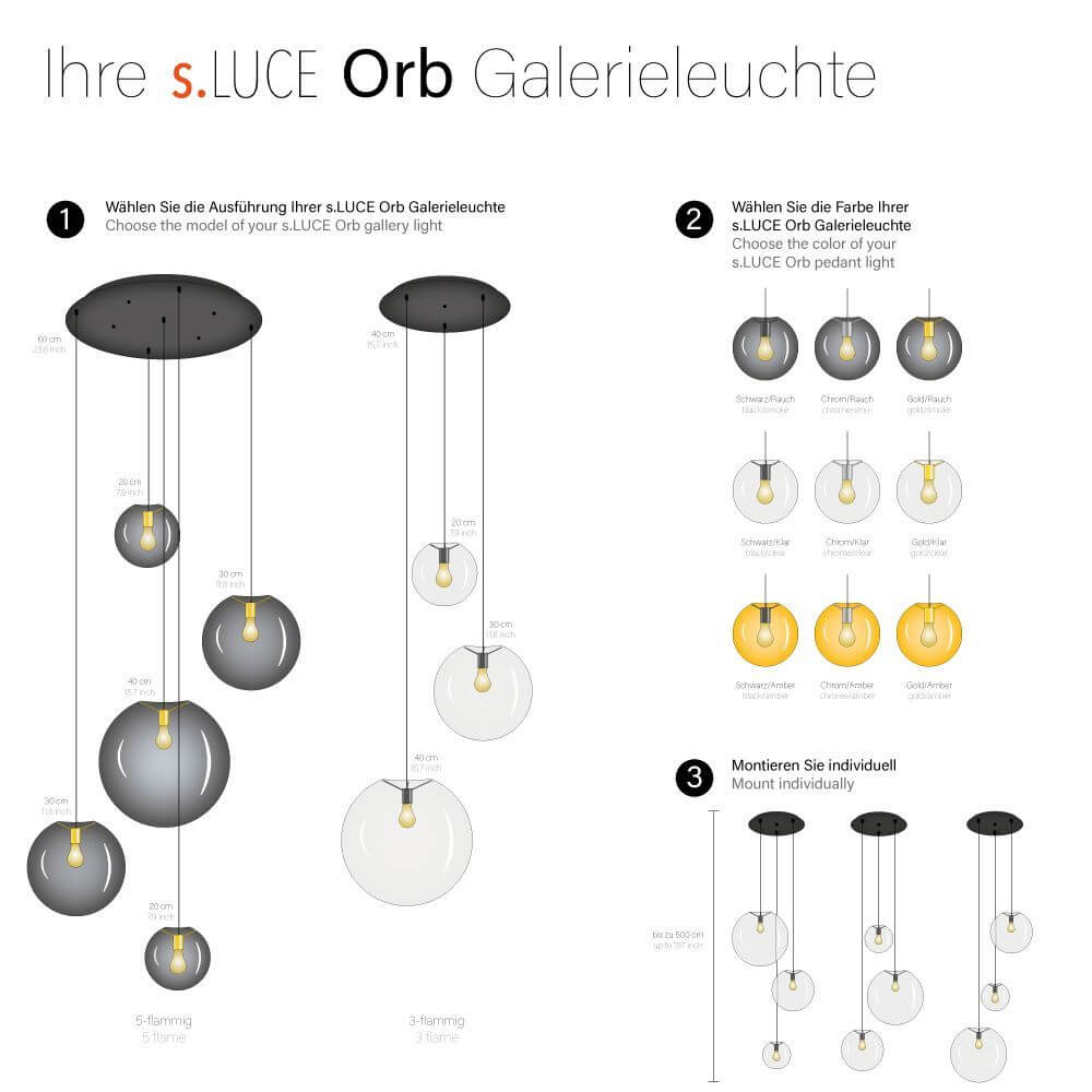 Bello Orb Gallery Light | 3- or 5-Bulb Modular Canopy, Custom Colors