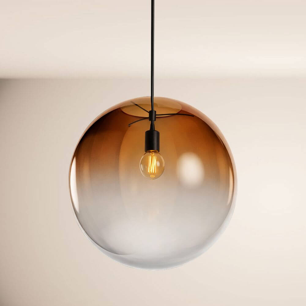 Bela Pendant Lamp | Hand-Blown Glass, 150cm Black Textile Cable