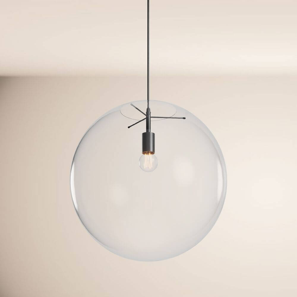 Bela Pendant Lamp | Hand-Blown Glass, 150cm Black Textile Cable