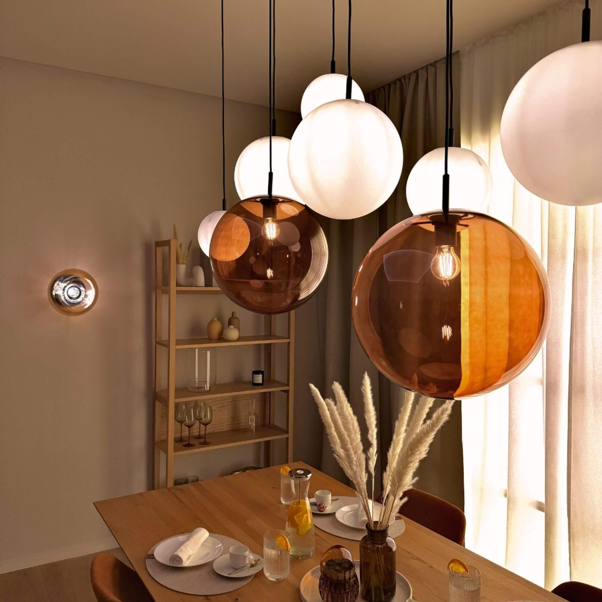 Bela Pendant Lamp | Hand-Blown Glass, 150cm Black Textile Cable