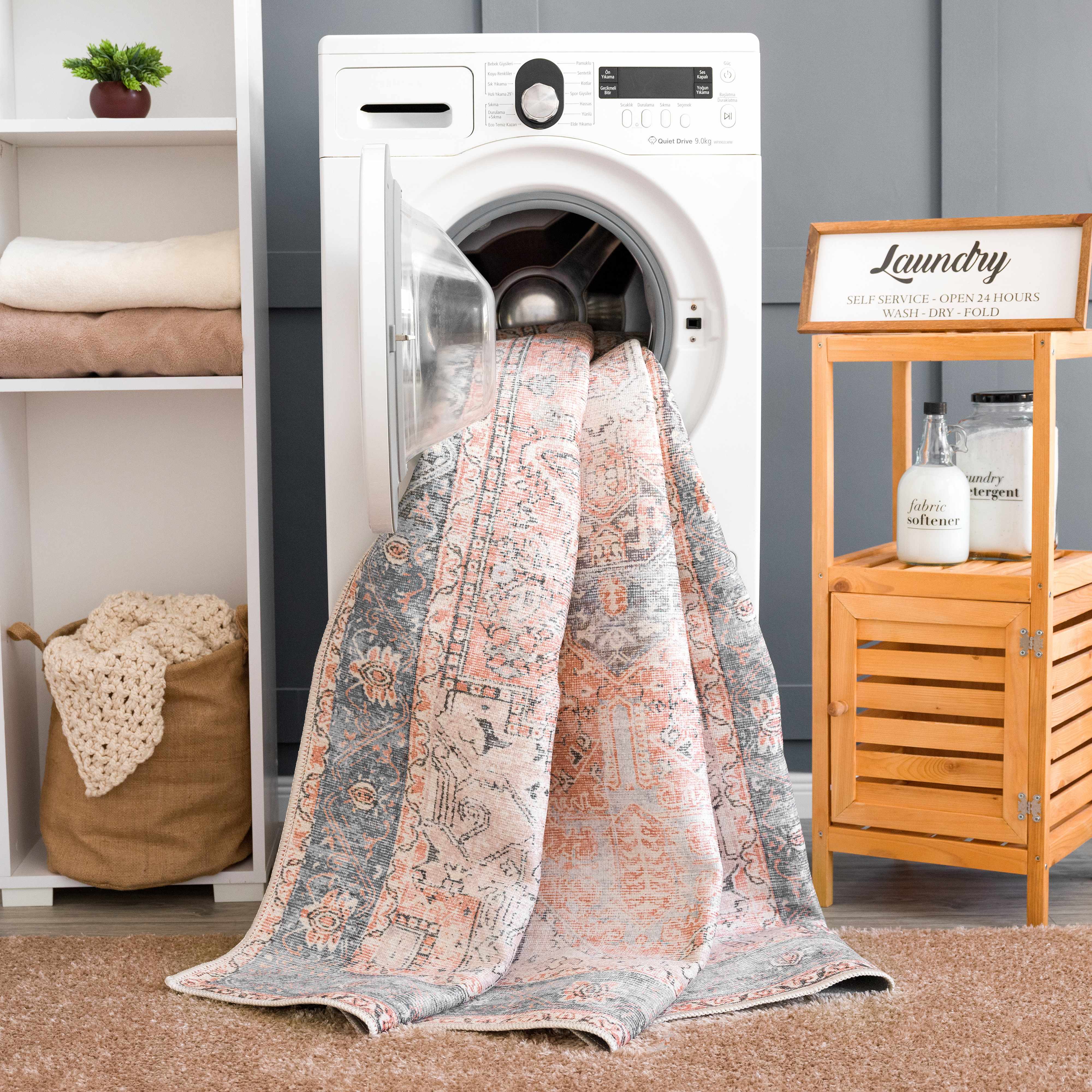 Brix Vintage Area Rug  Washable Chenille-Polyester, Pet-Friendly