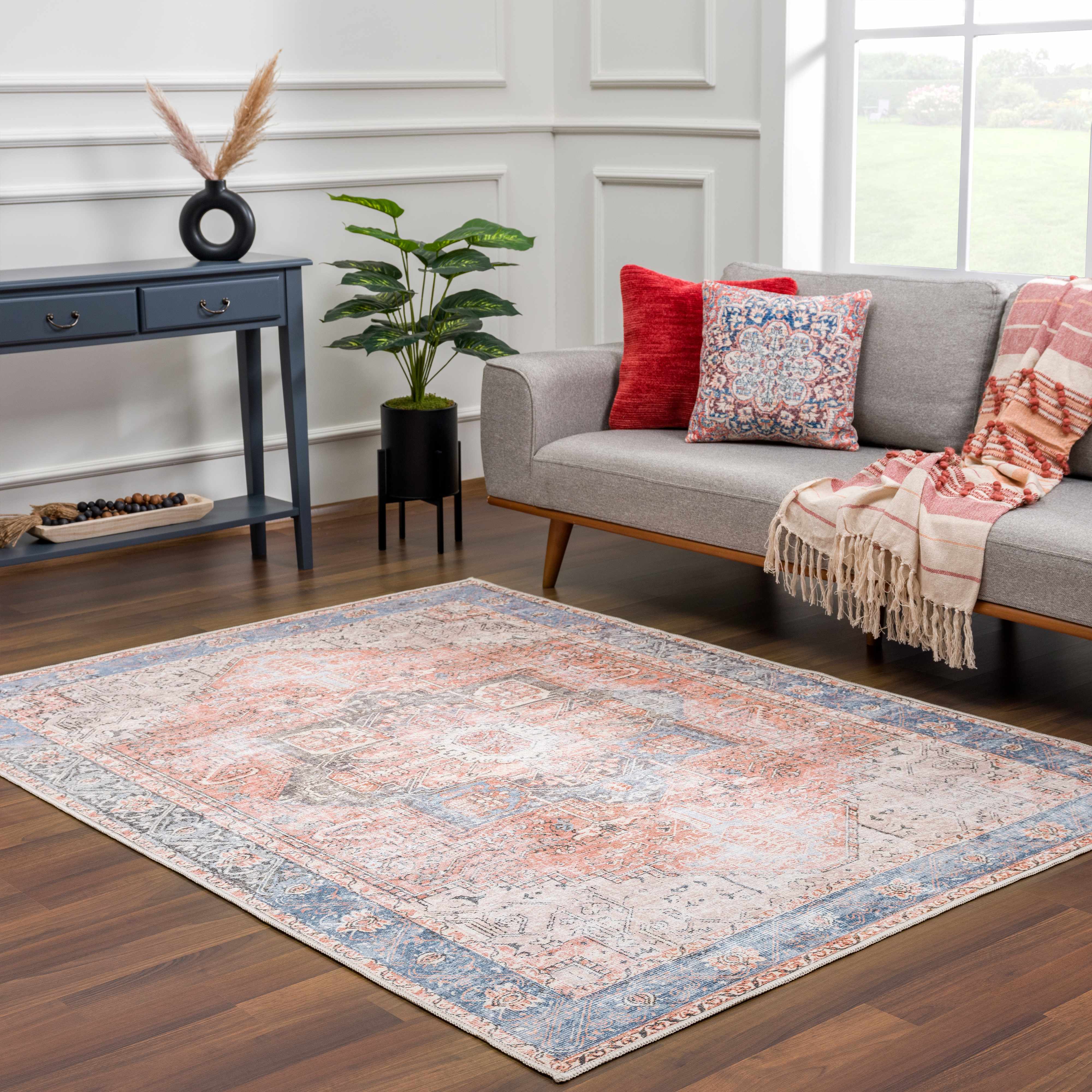 Brix Vintage Area Rug  Washable Chenille-Polyester, Pet-Friendly