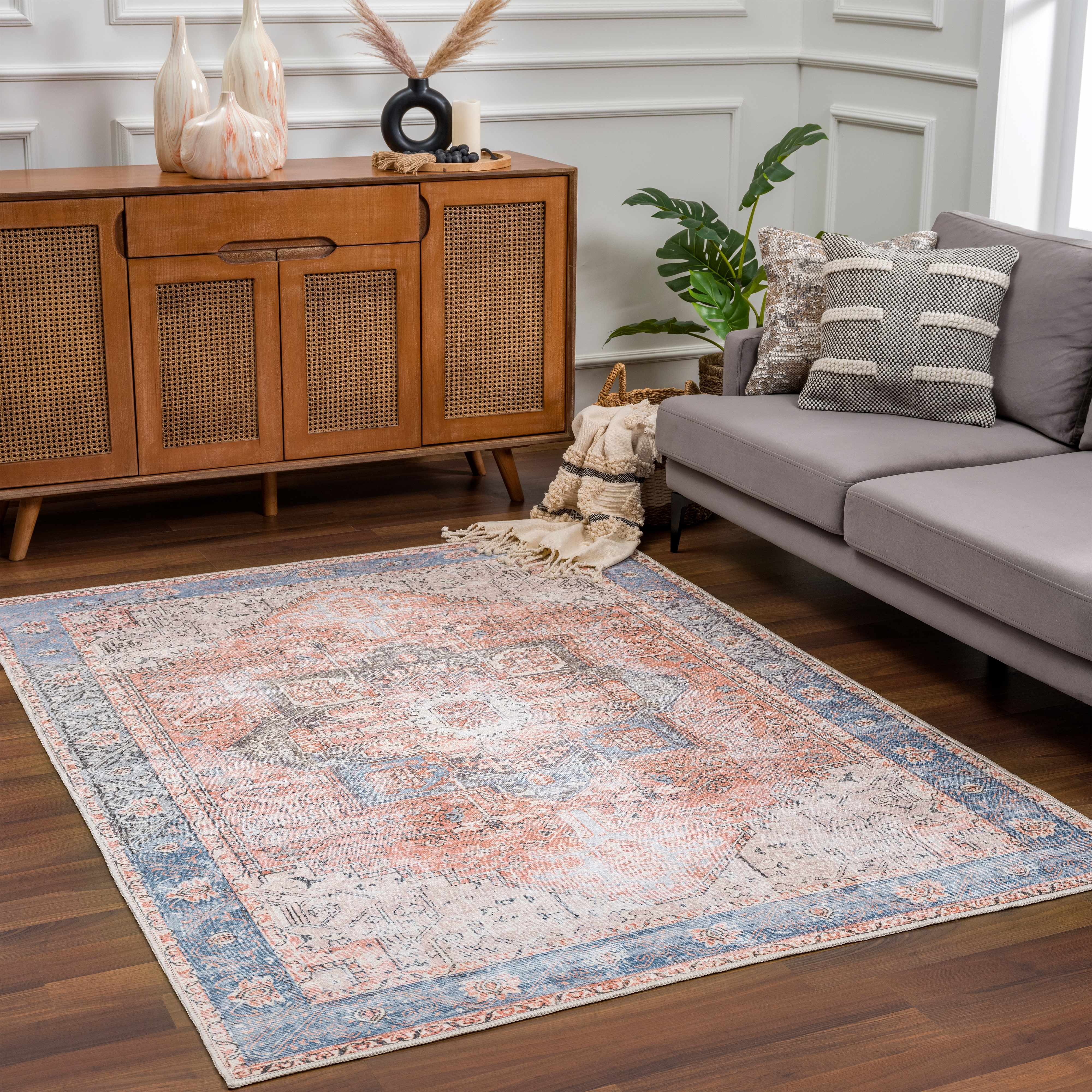 Brix Vintage Area Rug  Washable Chenille-Polyester, Pet-Friendly