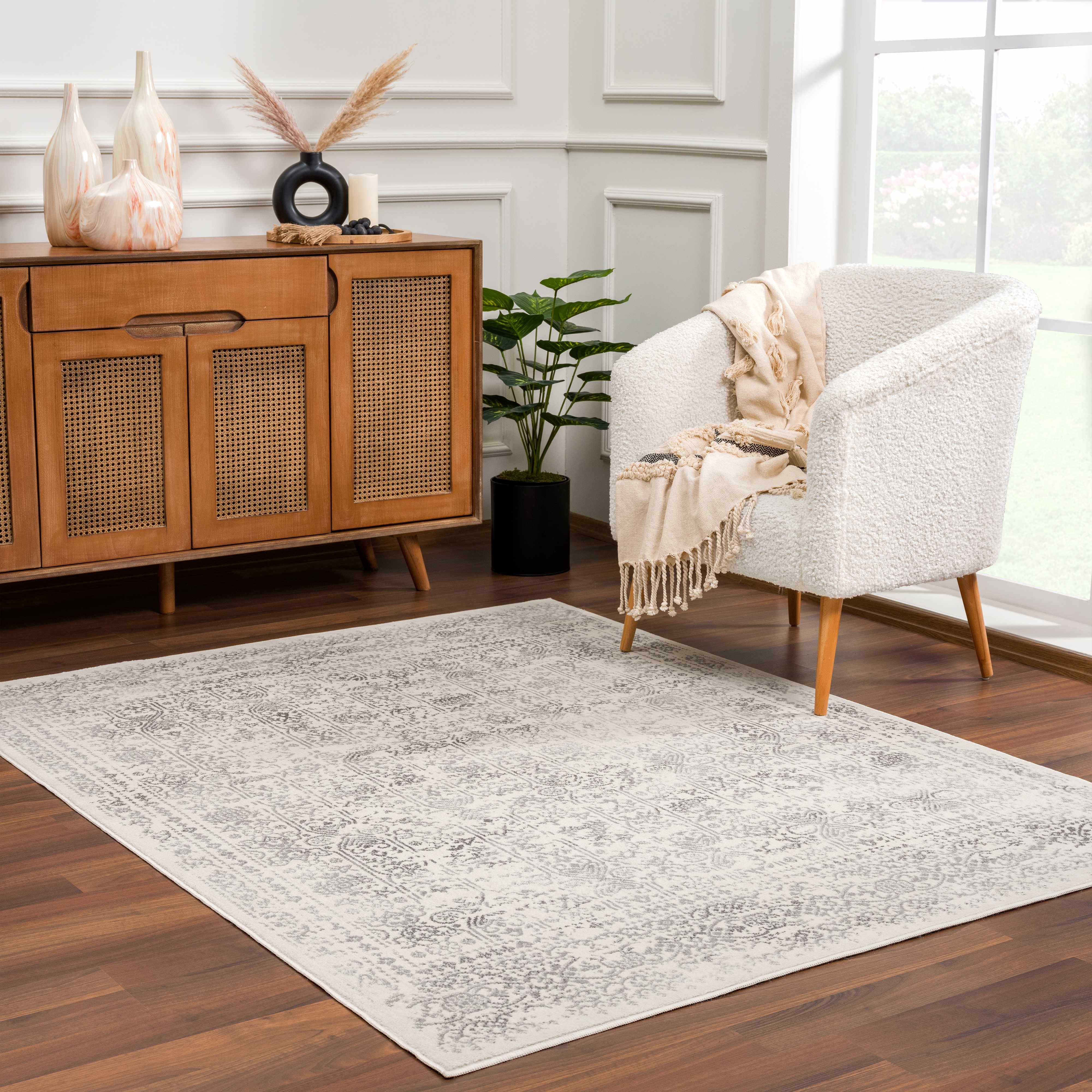 Mira Area Rug  Machine Woven  Medium Pile  Cream Gray