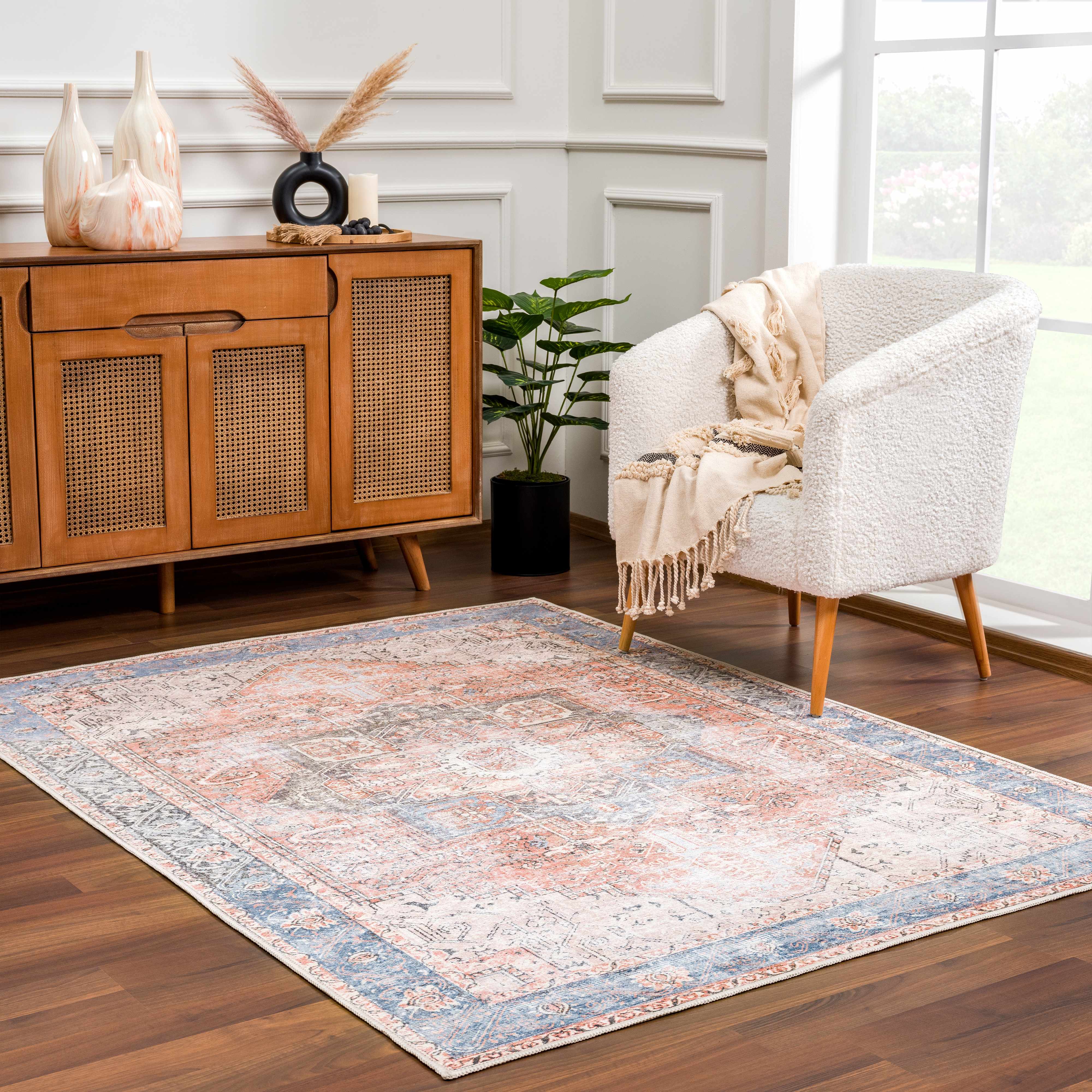 Brix Vintage Area Rug  Washable Chenille-Polyester, Pet-Friendly