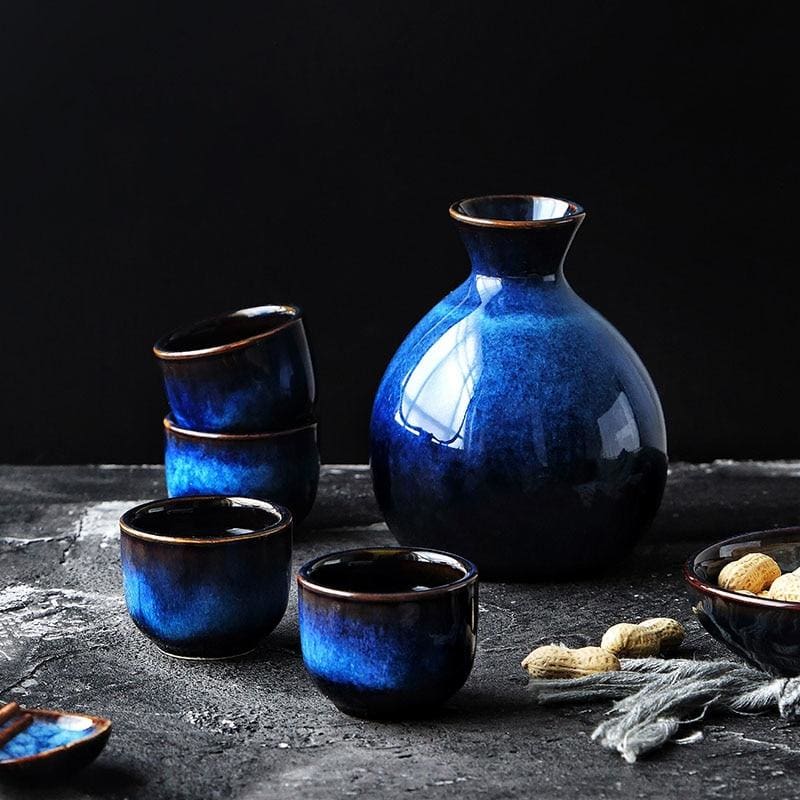 Bento Sake Set | Handgemaakt Keramiek, Indigo Blauw - 5-delig
