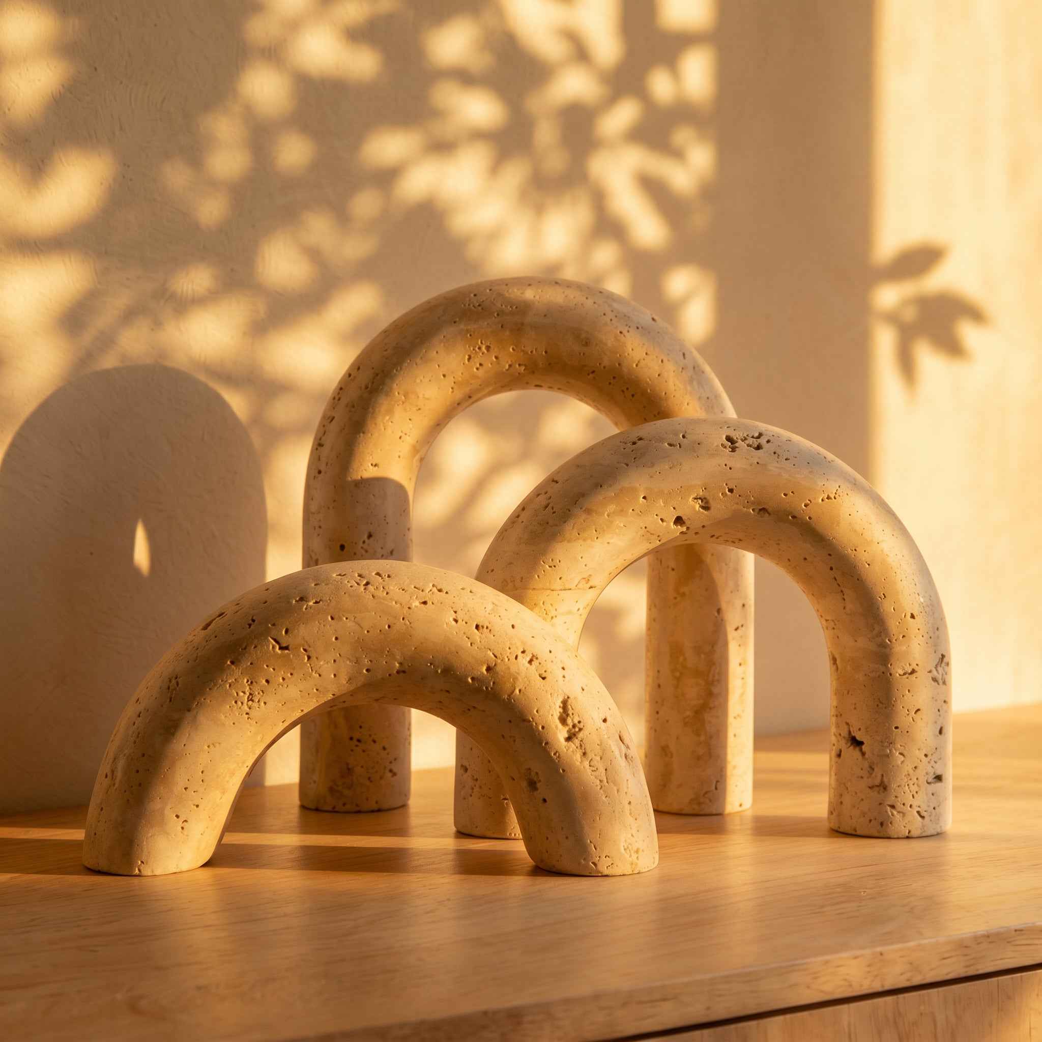Bela Decorative Arch Figures | Travertine Marble Style, Set of 3