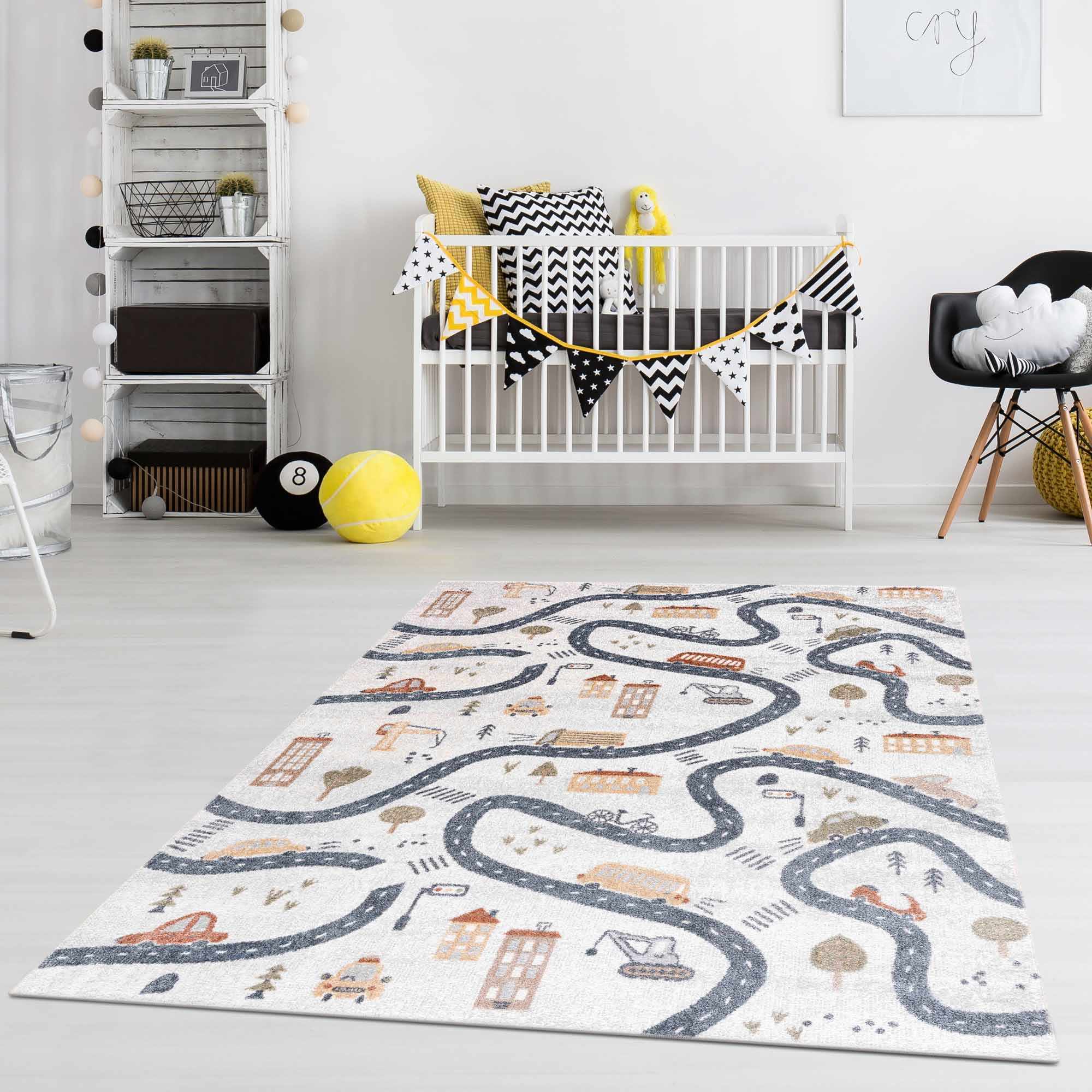 Mave Roads Kids Rug  Washable  Fun Road & Car Design