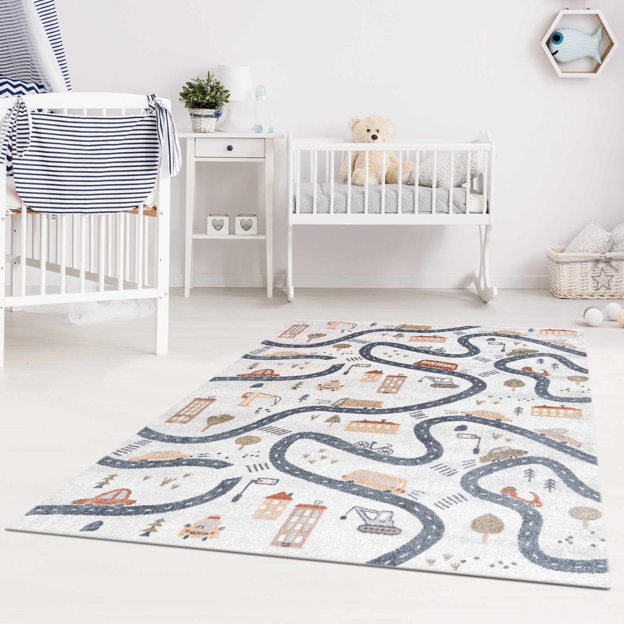 Mave Roads Kids Rug  Washable  Fun Road & Car Design