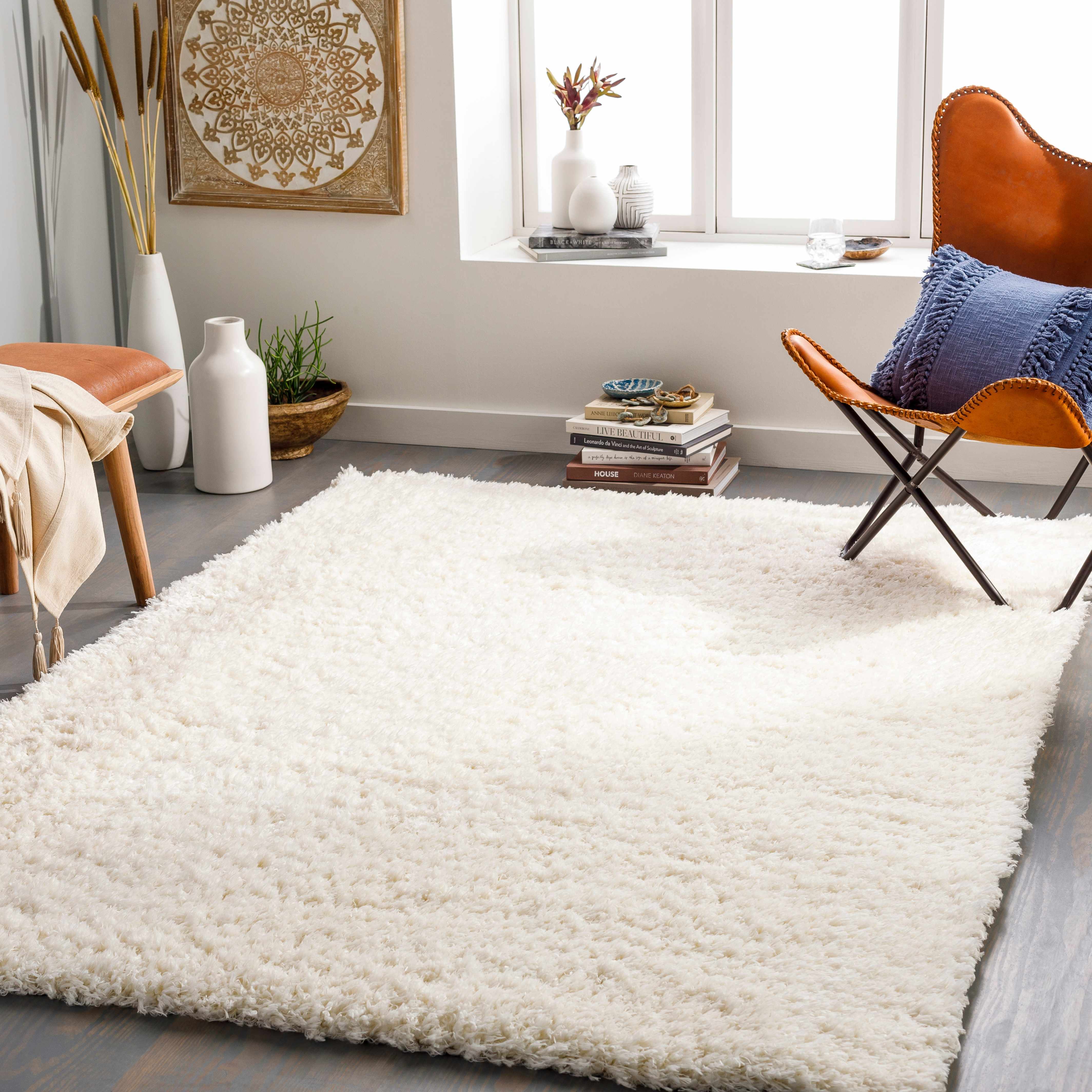 Sierra Plush Rug  Machine Woven  Cream  Contemporary Style