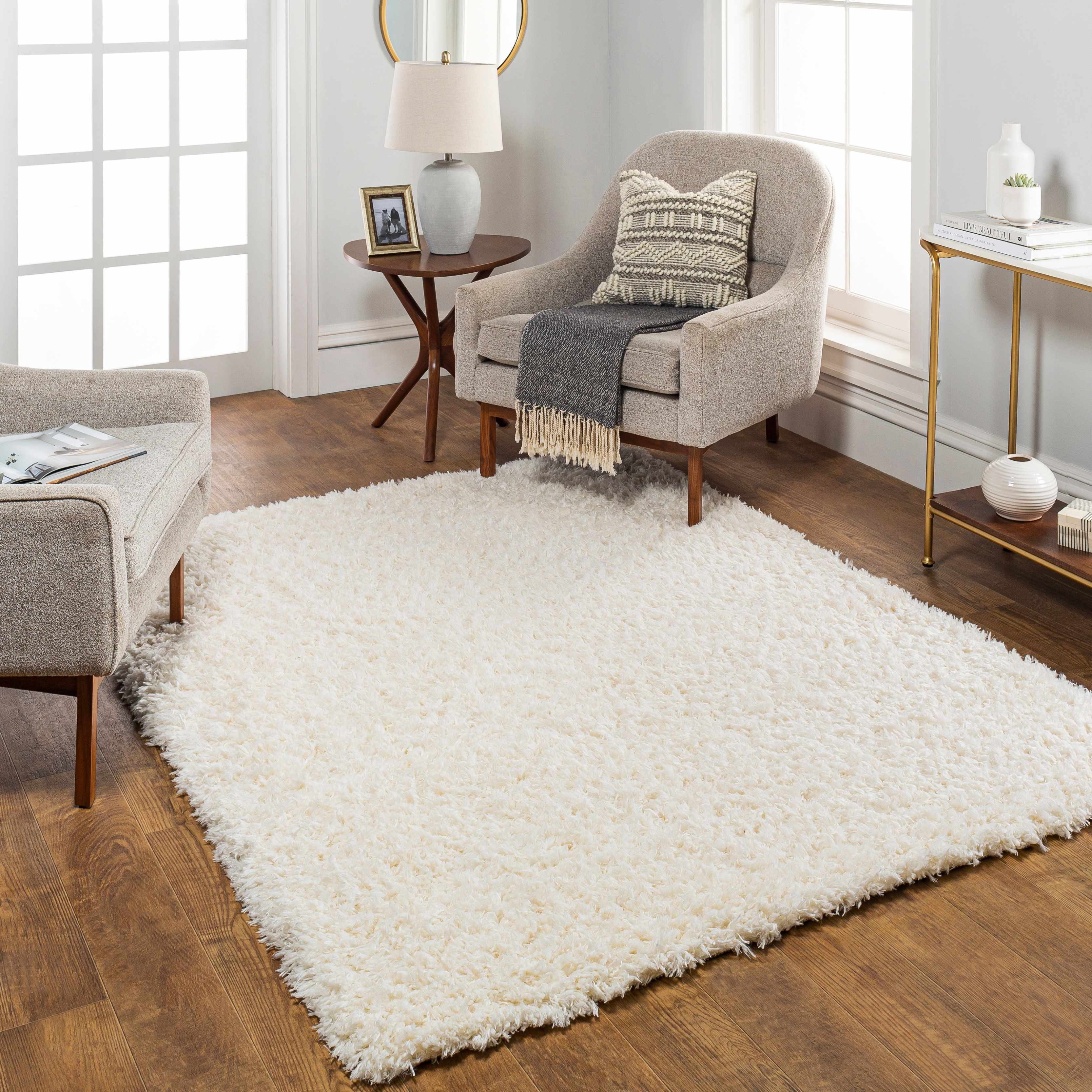 Sierra Plush Rug  Machine Woven  Cream  Contemporary Style