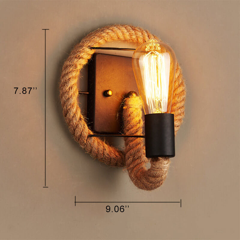 Retro Hemp Rope 1-Light Wall Sconce Lamp - Dual Design Options