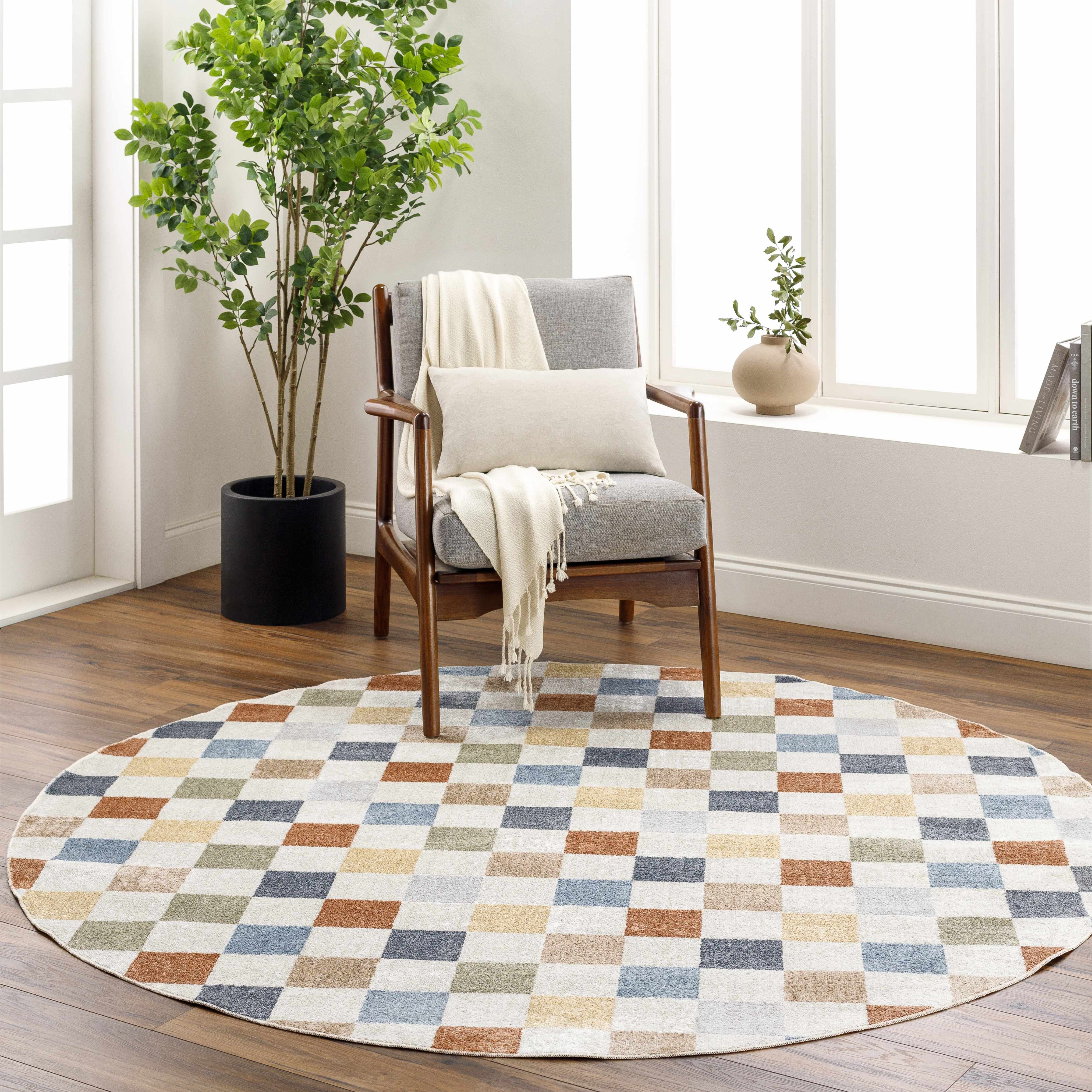 Bello Colorful Checkered Rug  Machine Washable, Medium Pile