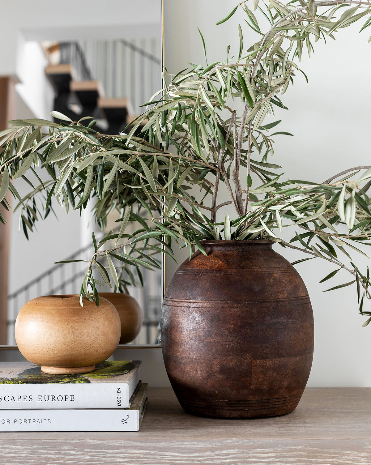 Bela Aged Wood Vase  Timeless Etched Design