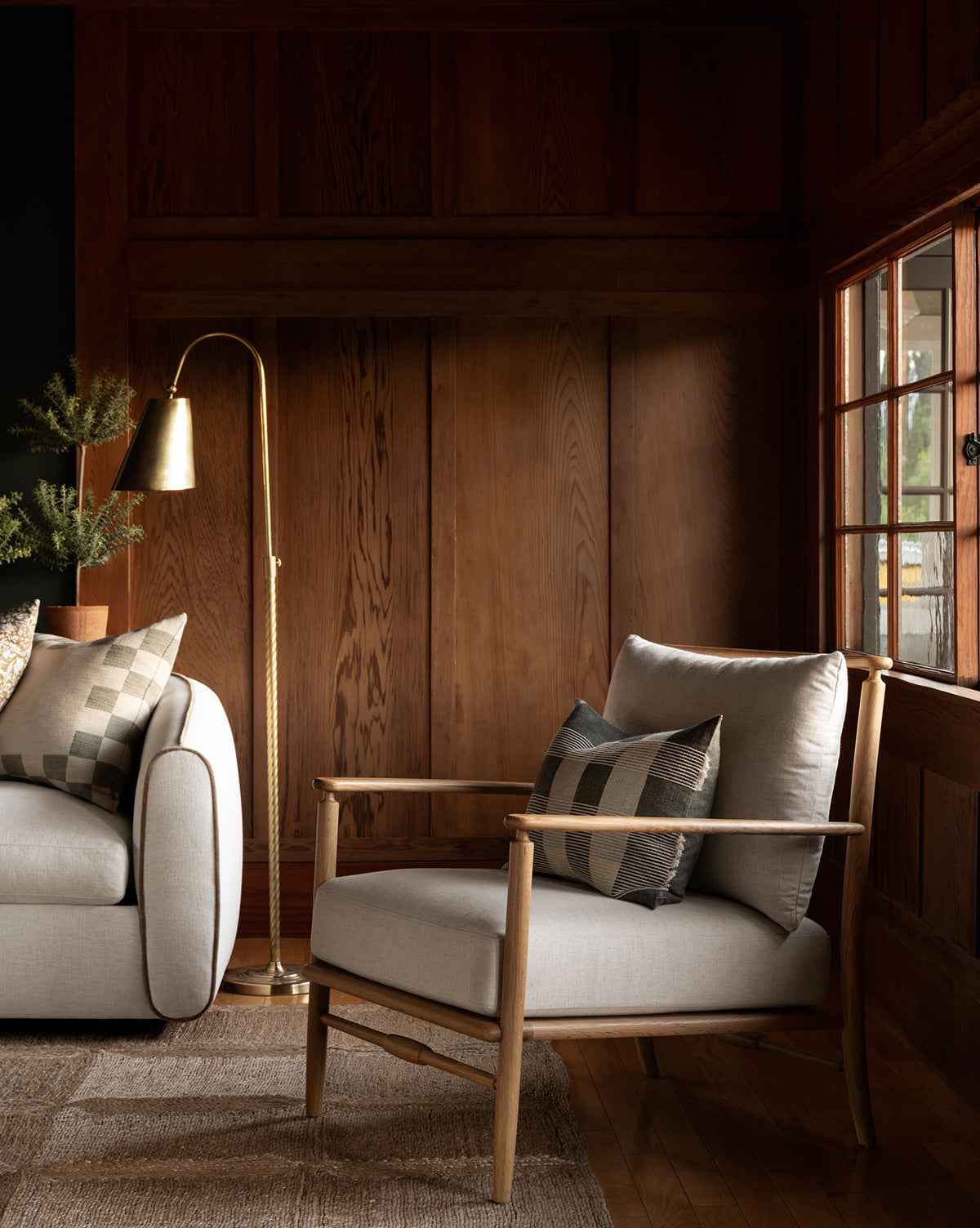 Falcon Lounge Chair  Solid Oak Frame, Linen Cushions