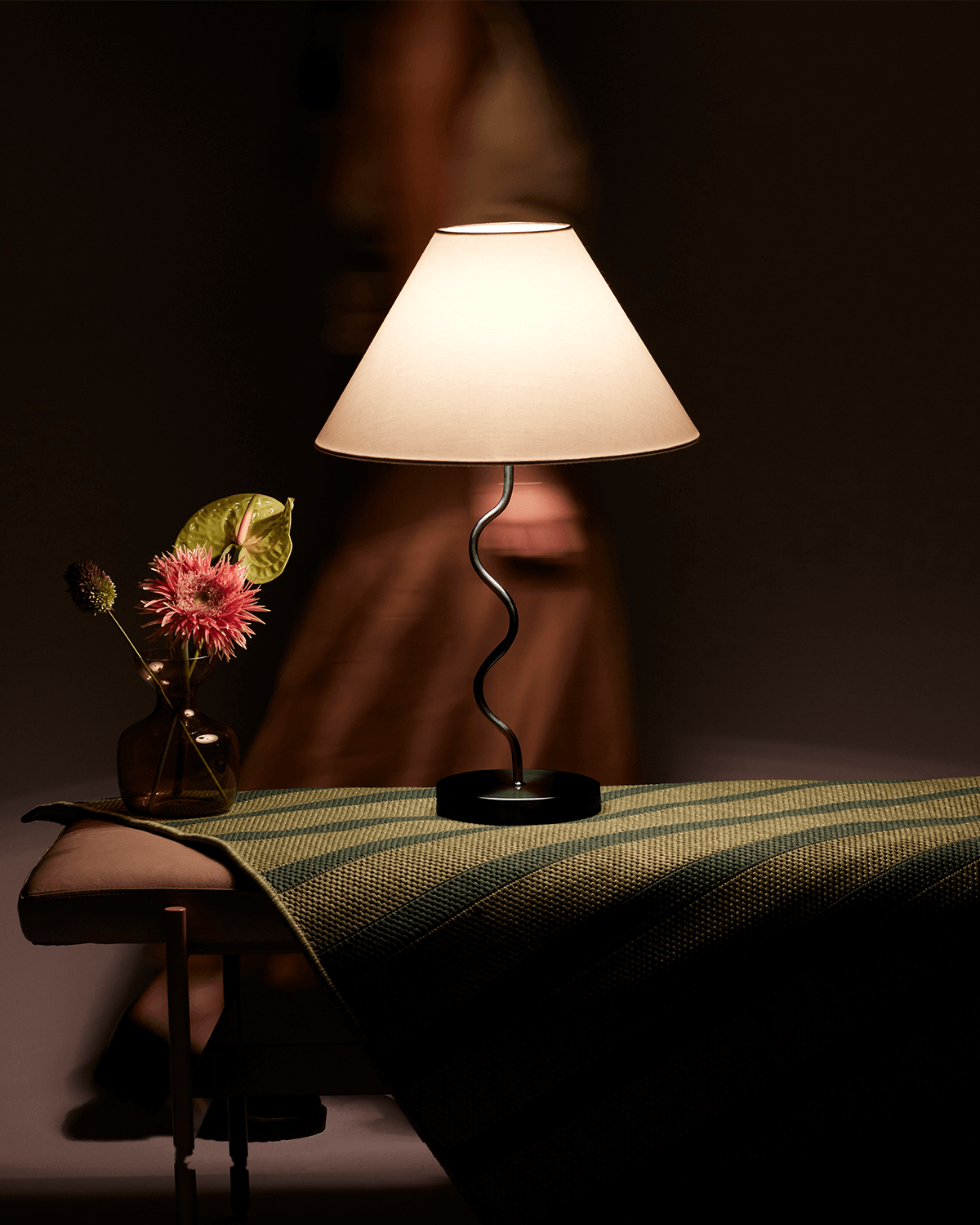 Sway Table Lamp | White Fabric Shade, Playful Zig Zag Base