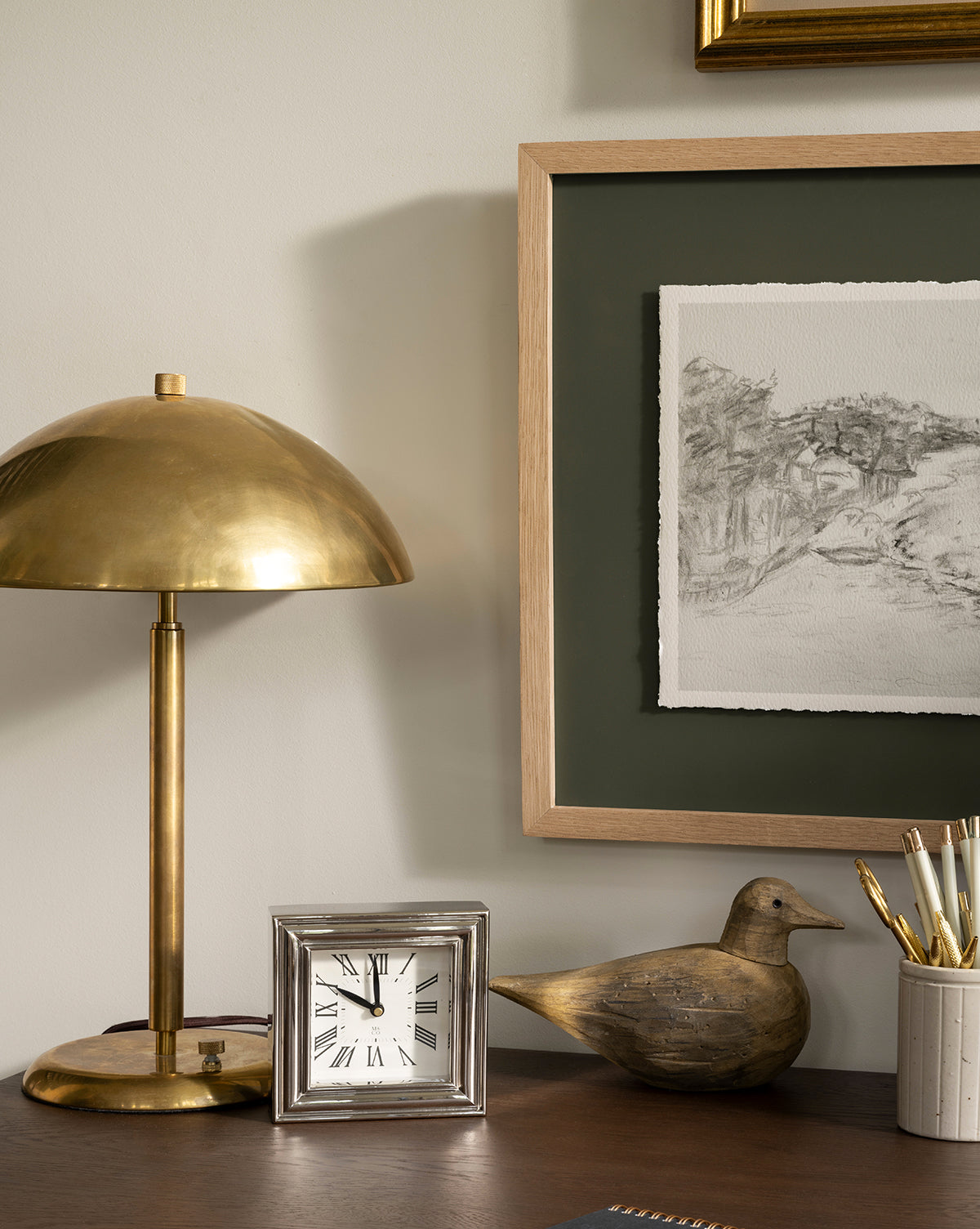 Aldora Desk Lamp Brass with Wide Round Shade
