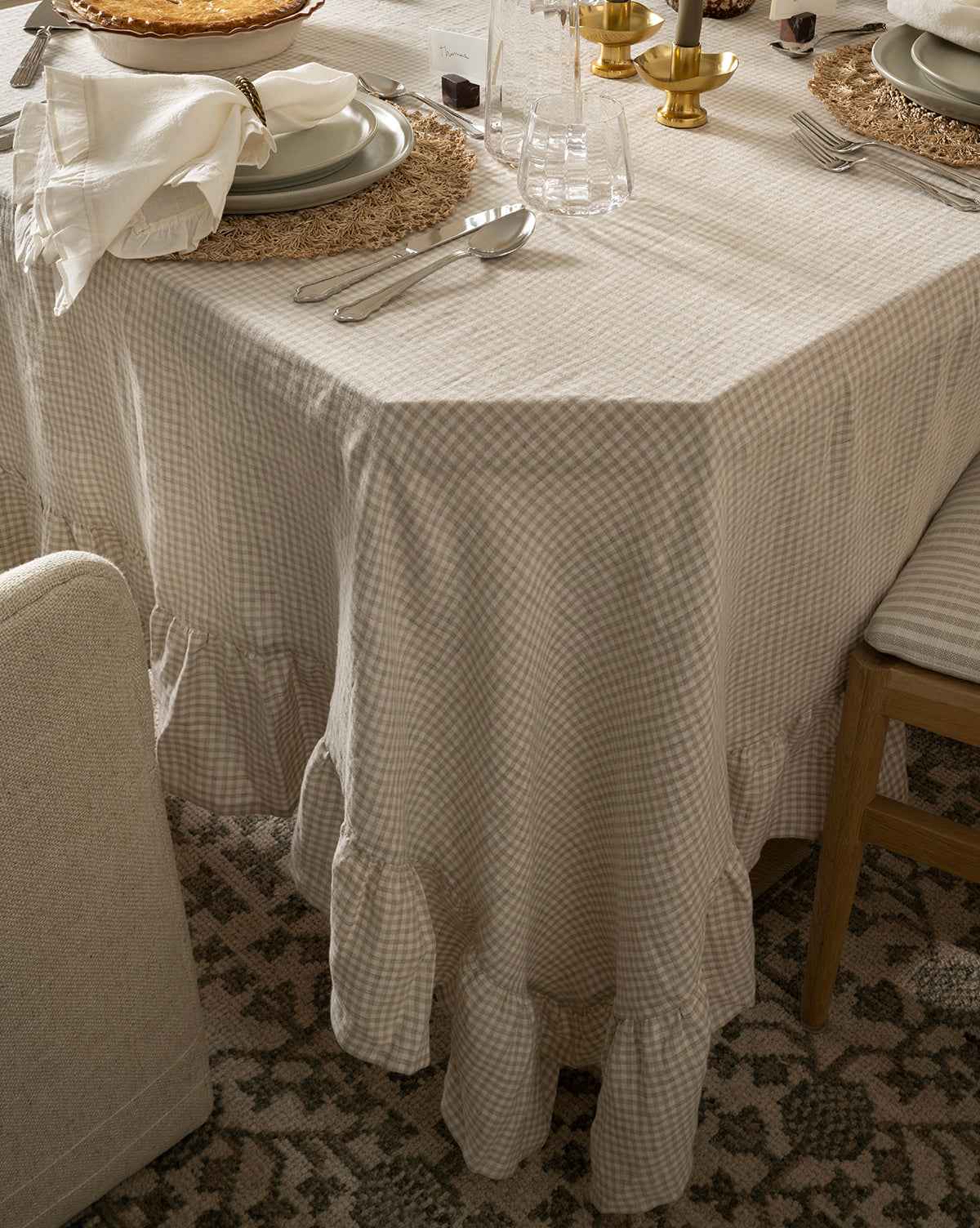 Cielo Tablecloth Linen Ruffle Design  Natural Texture