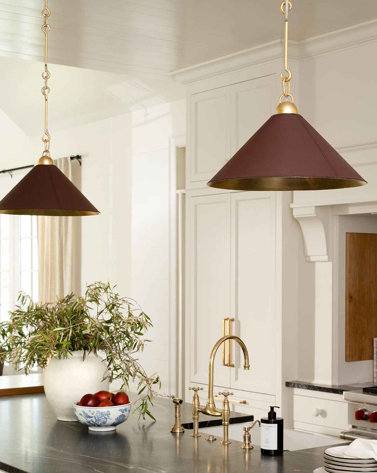 Sienna Pendant Light  Gold Leafed Iron & Leather