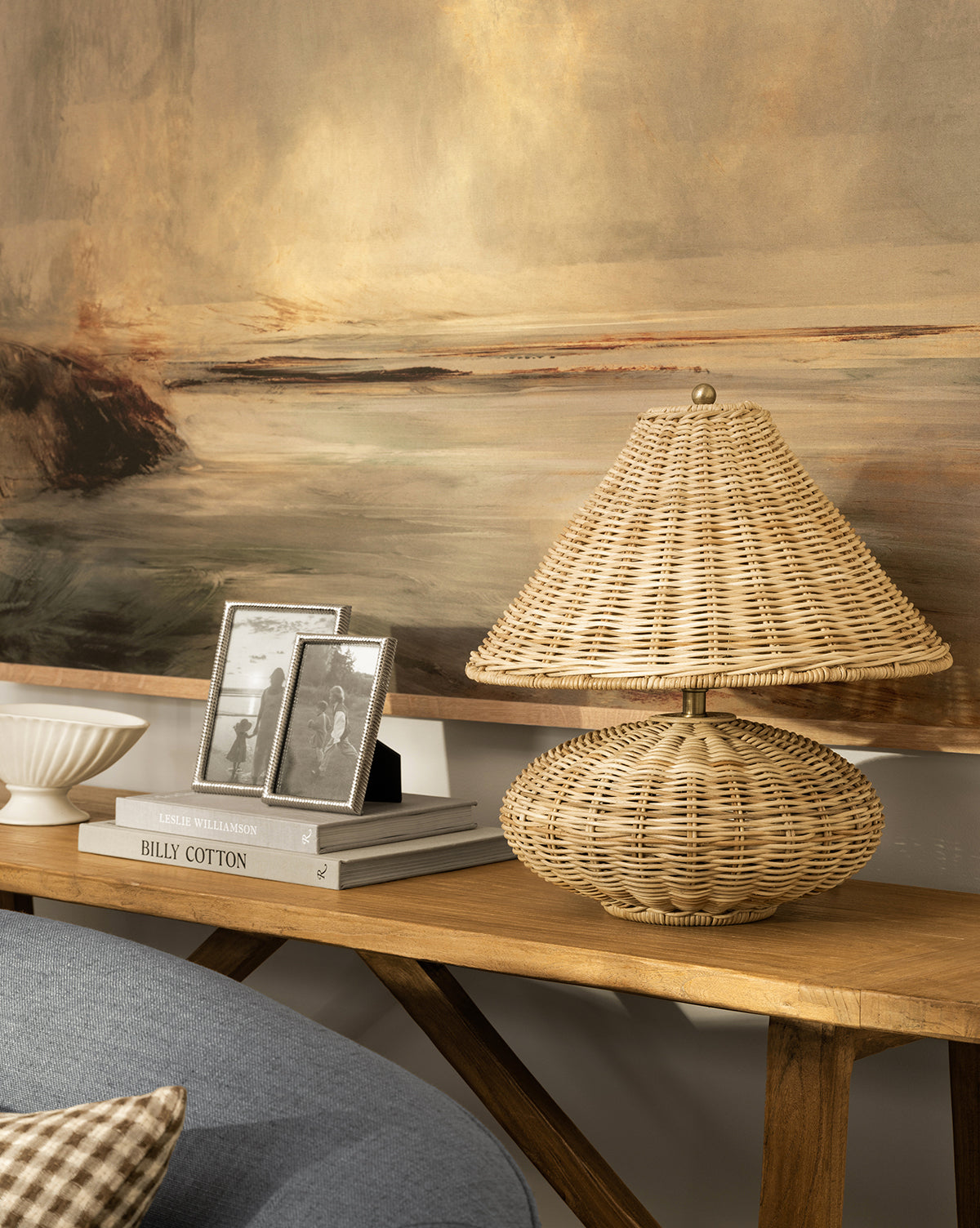 Cypress Table Lamp  Woven Wicker, Dimmable Function