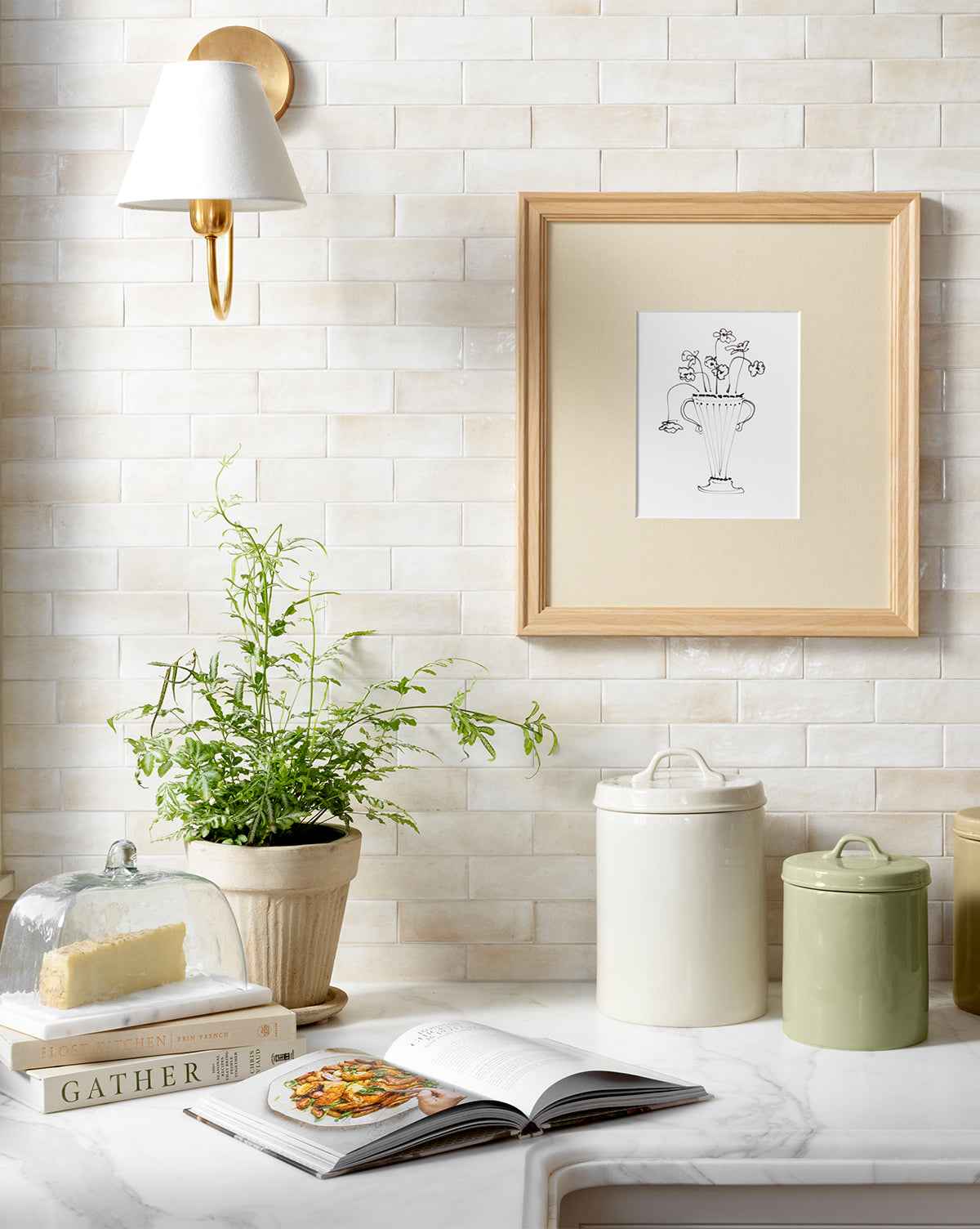 Vireo Sconce  Brass Body with Linen Shade