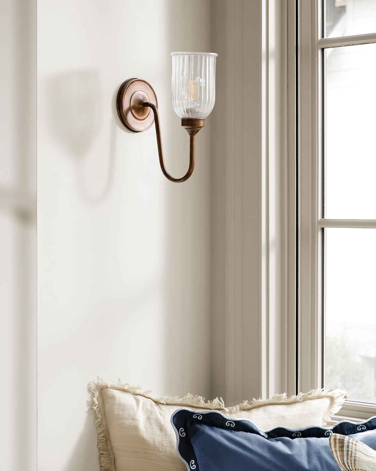Cleo Sconce  Reeded Glass Shade  Burnished Bronze Arm