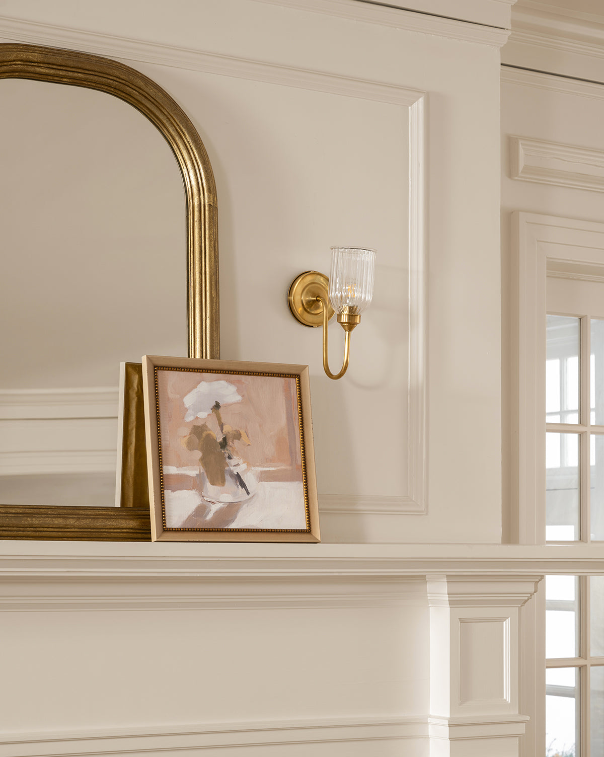 Cleo Sconce  Reeded Glass Shade  Burnished Bronze Arm