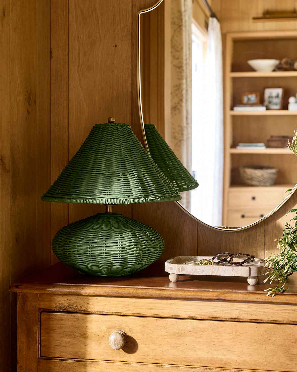 Cypress Table Lamp  Woven Wicker, Dimmable Function
