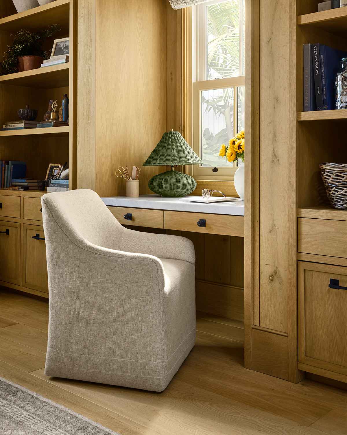 Cypress Table Lamp  Woven Wicker, Dimmable Function