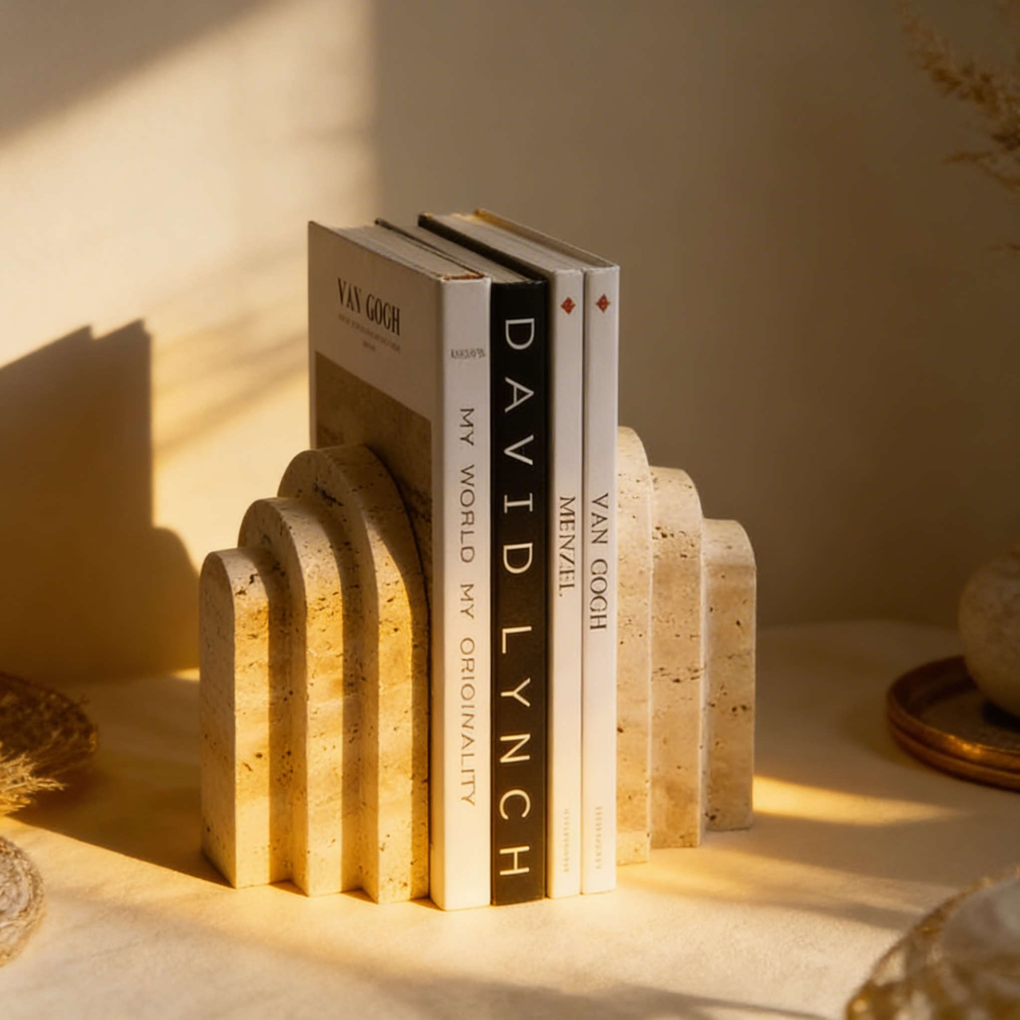 Brio Bookends | Polished Travertine Marble, Set of 2