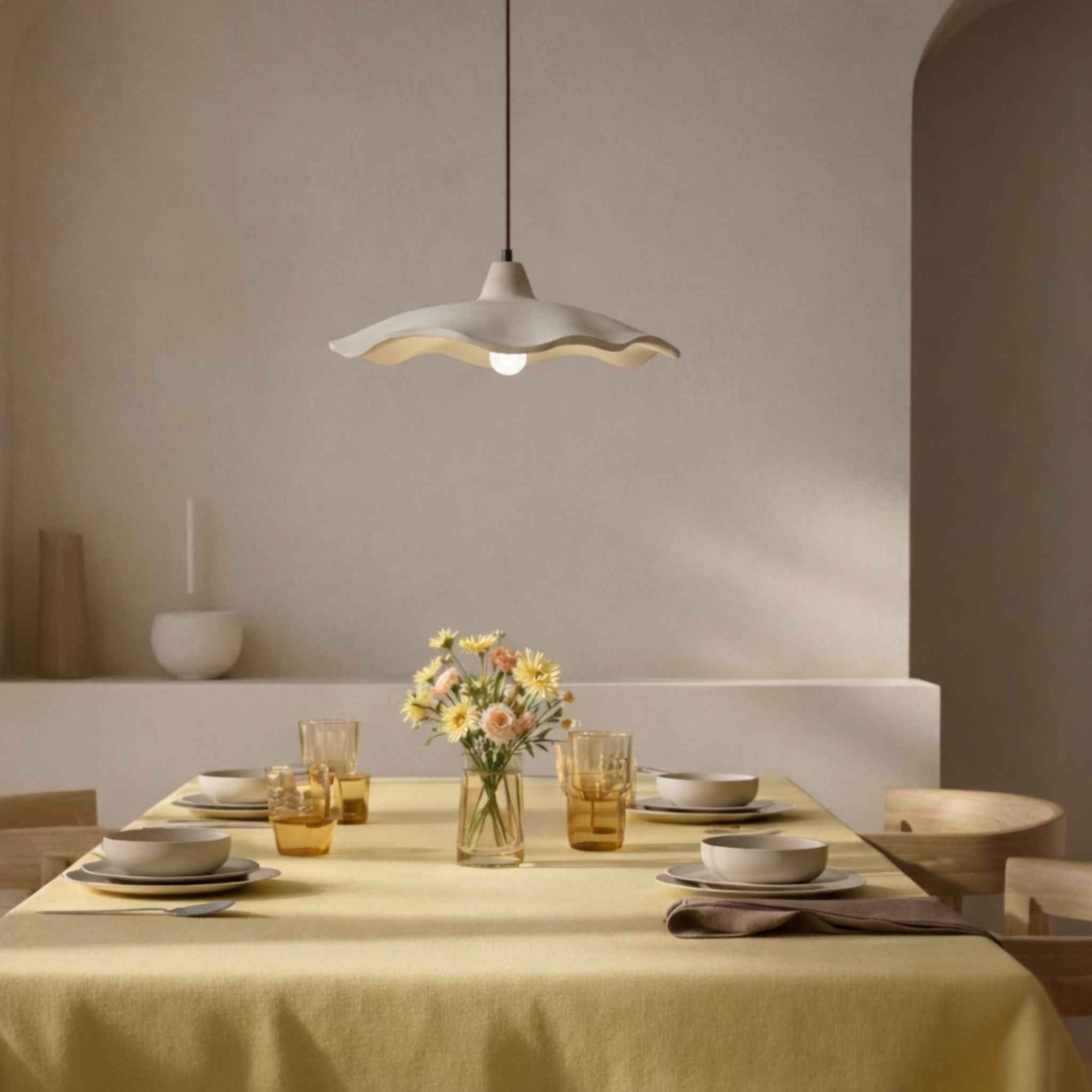 Bello Pendant Lamp | Sand-Colored Travertine, Adjustable Height