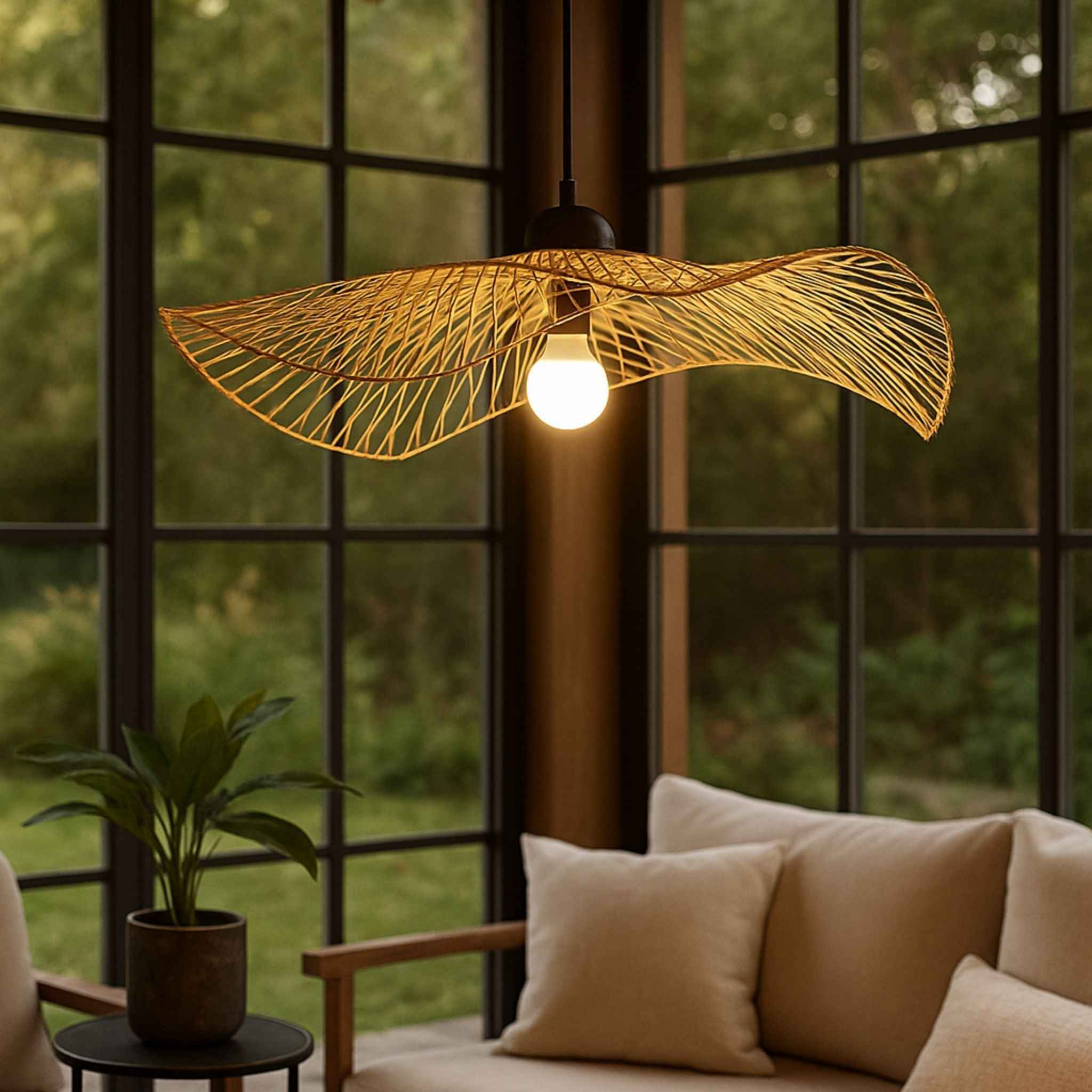 Belo Ceiling Lamp | Handcrafted Rattan, Adjustable Suspension