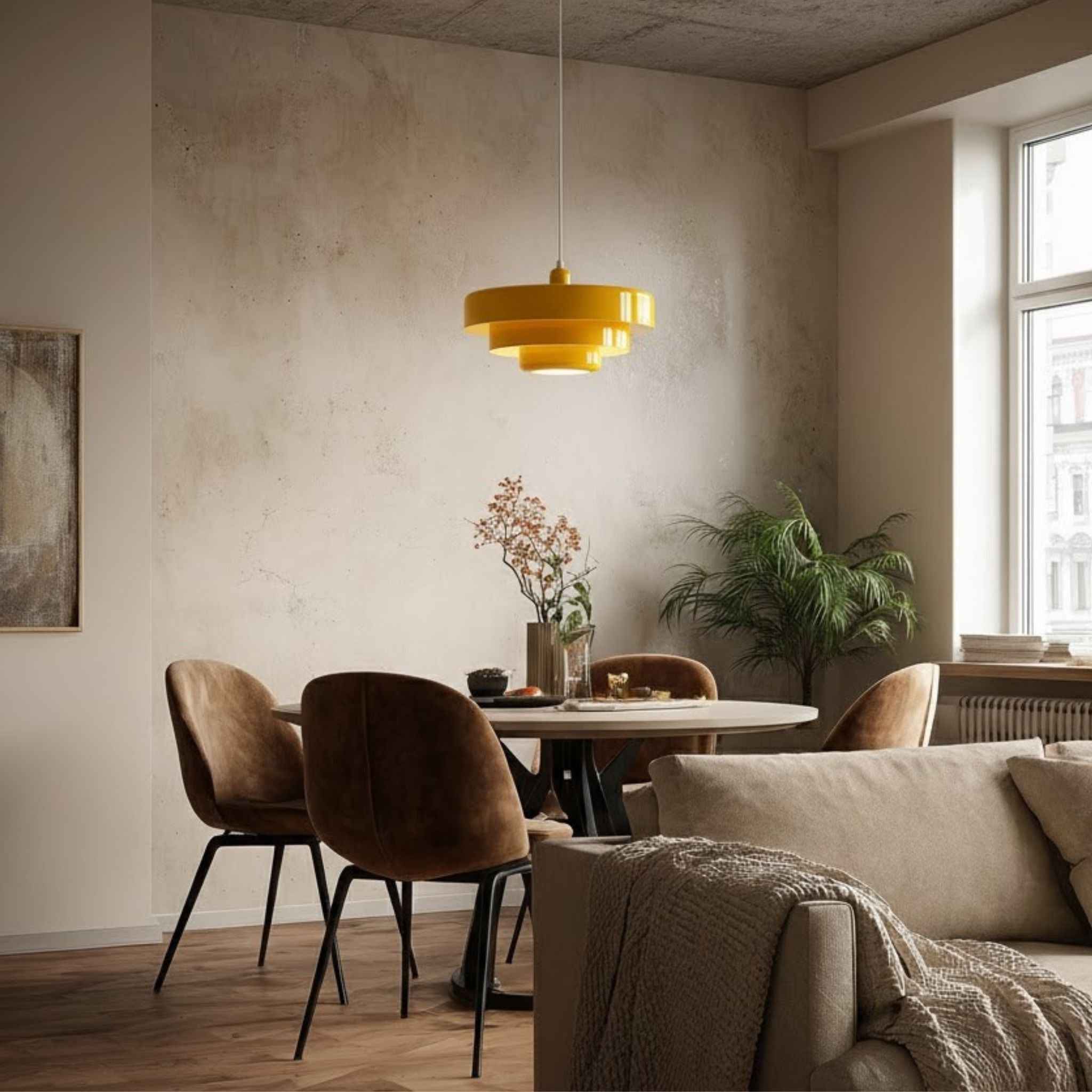 Luma Pendant Lamp | Bauhaus Design, Yellow Metal Shade Ø35 cm