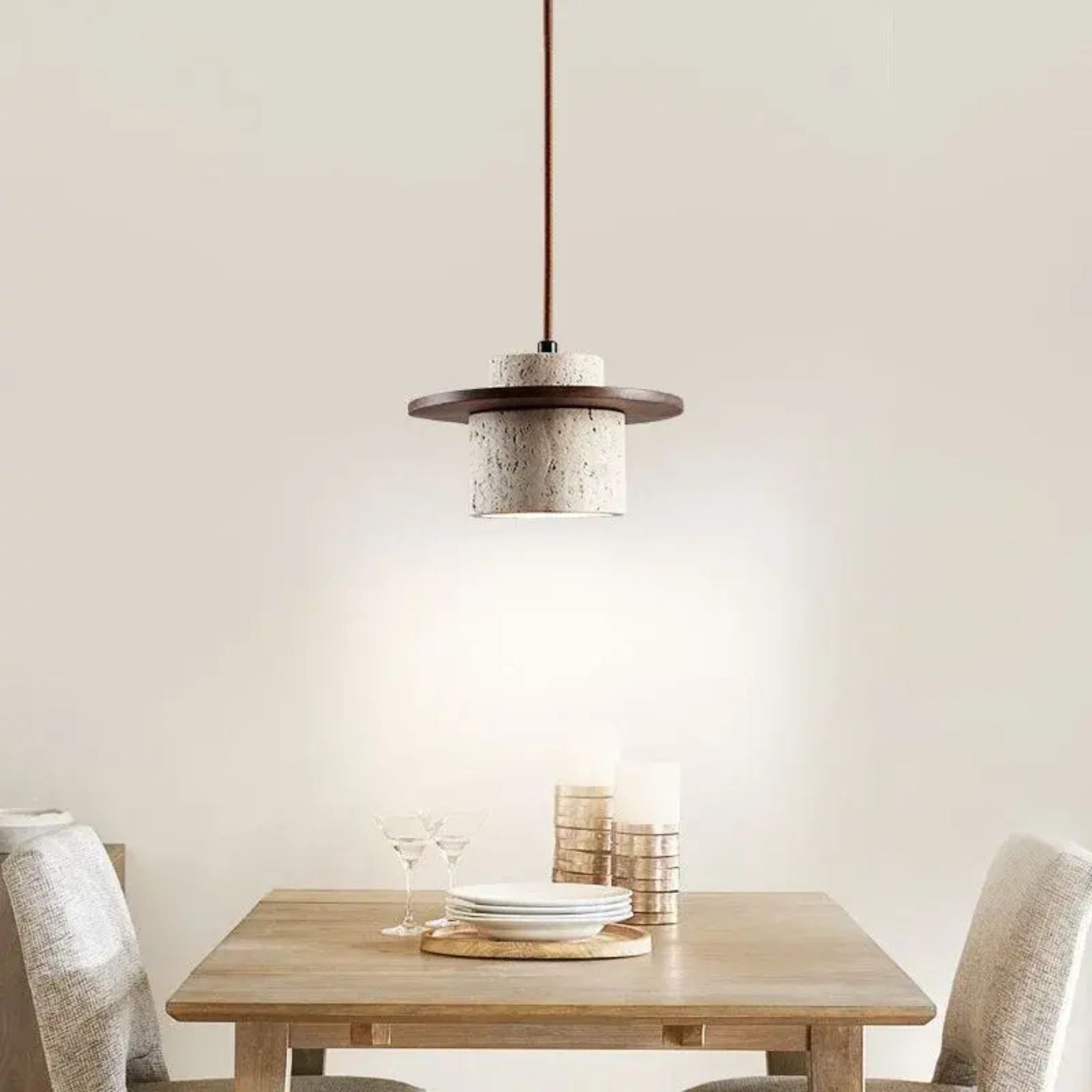 Kairo Pendant Light | Travertine & Wood, Japandi Style