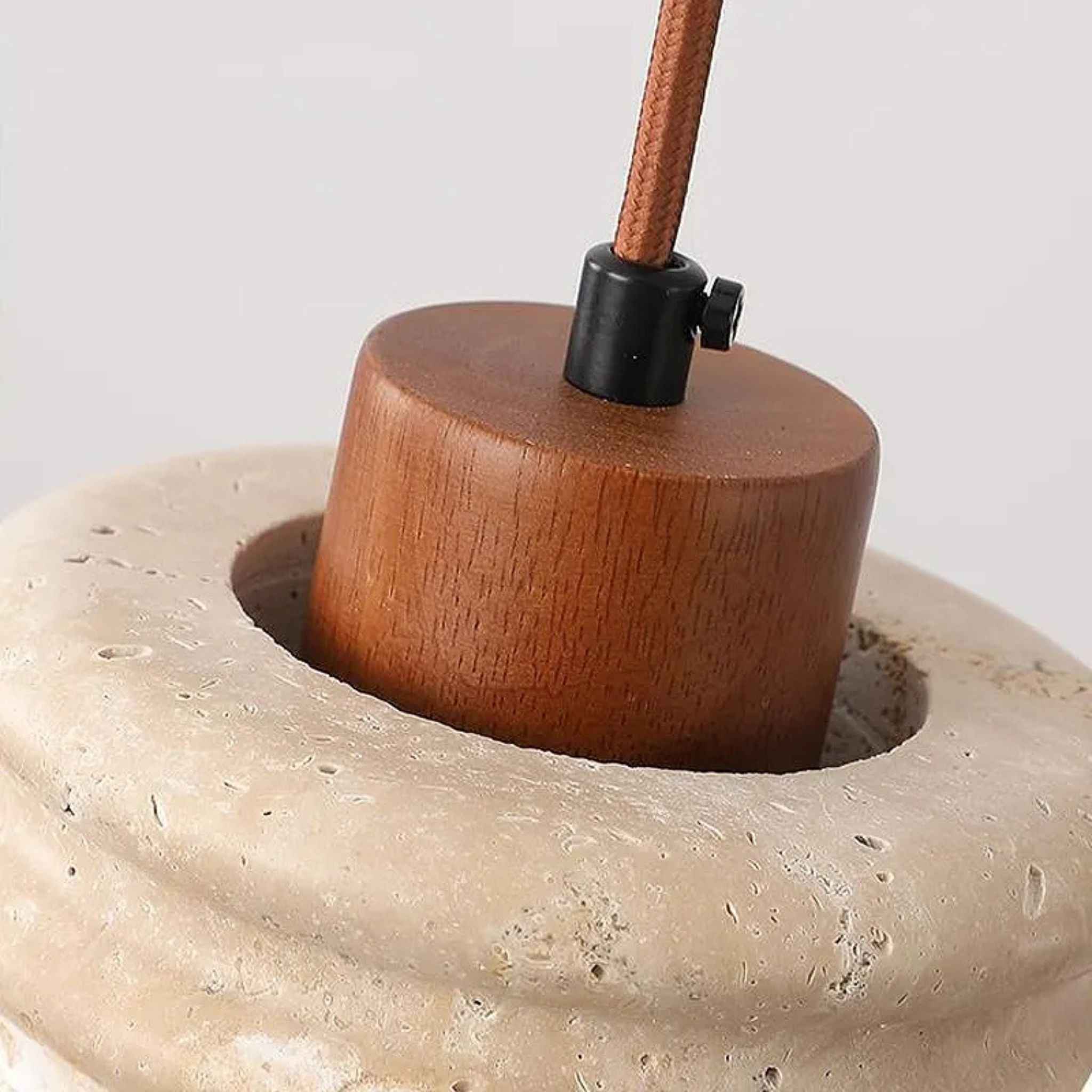 Lumo Ceiling Lamp | Travertine Shade, Light Wood Detail