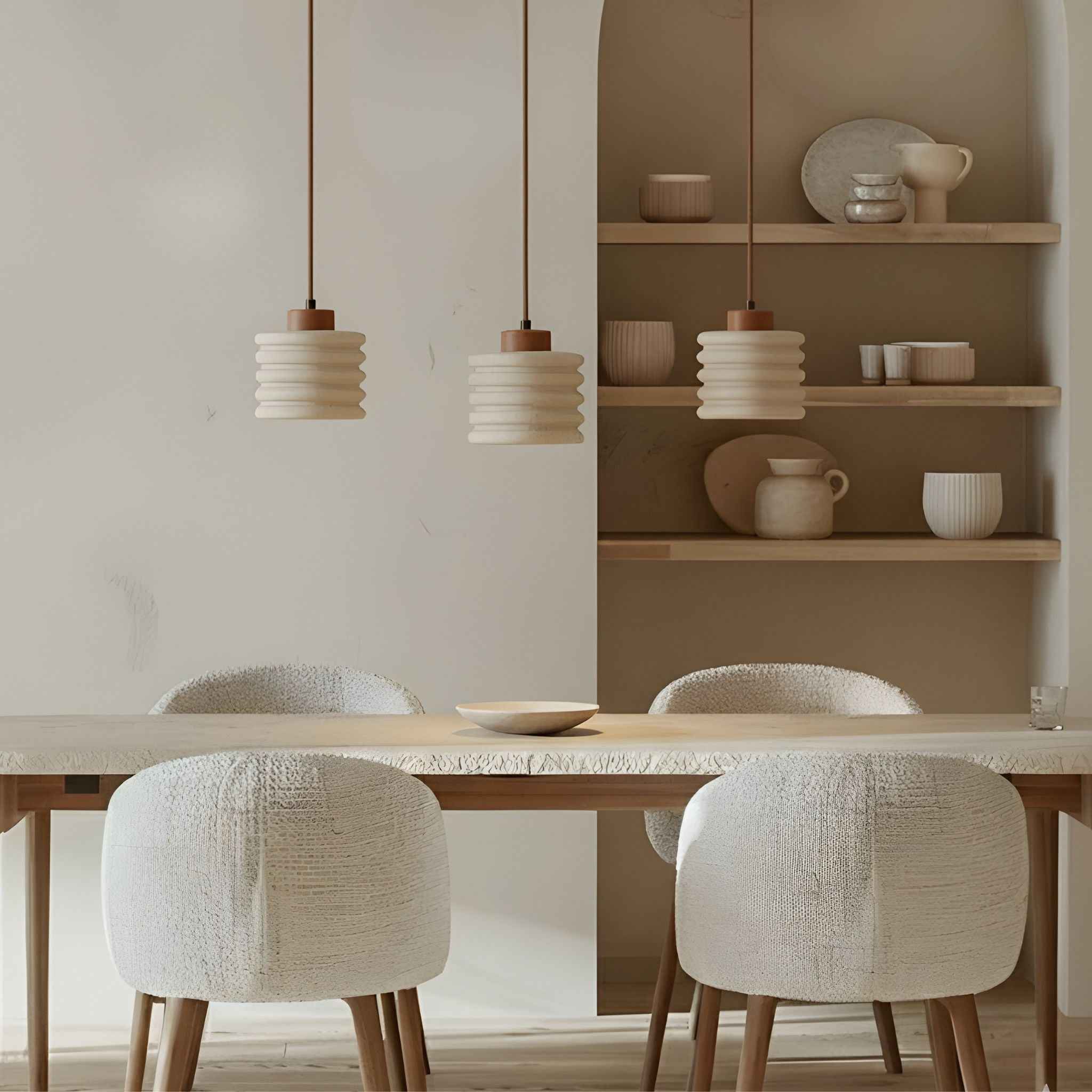 Lumo Ceiling Lamp | Travertine Shade, Light Wood Detail