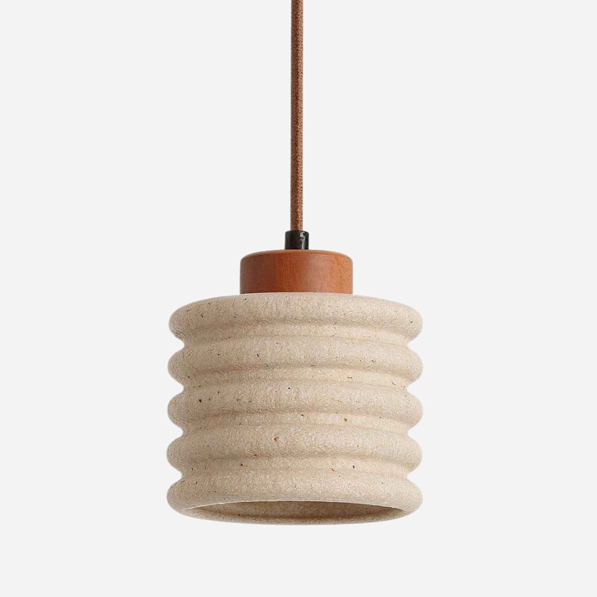 Lumo Ceiling Lamp | Travertine Shade, Light Wood Detail