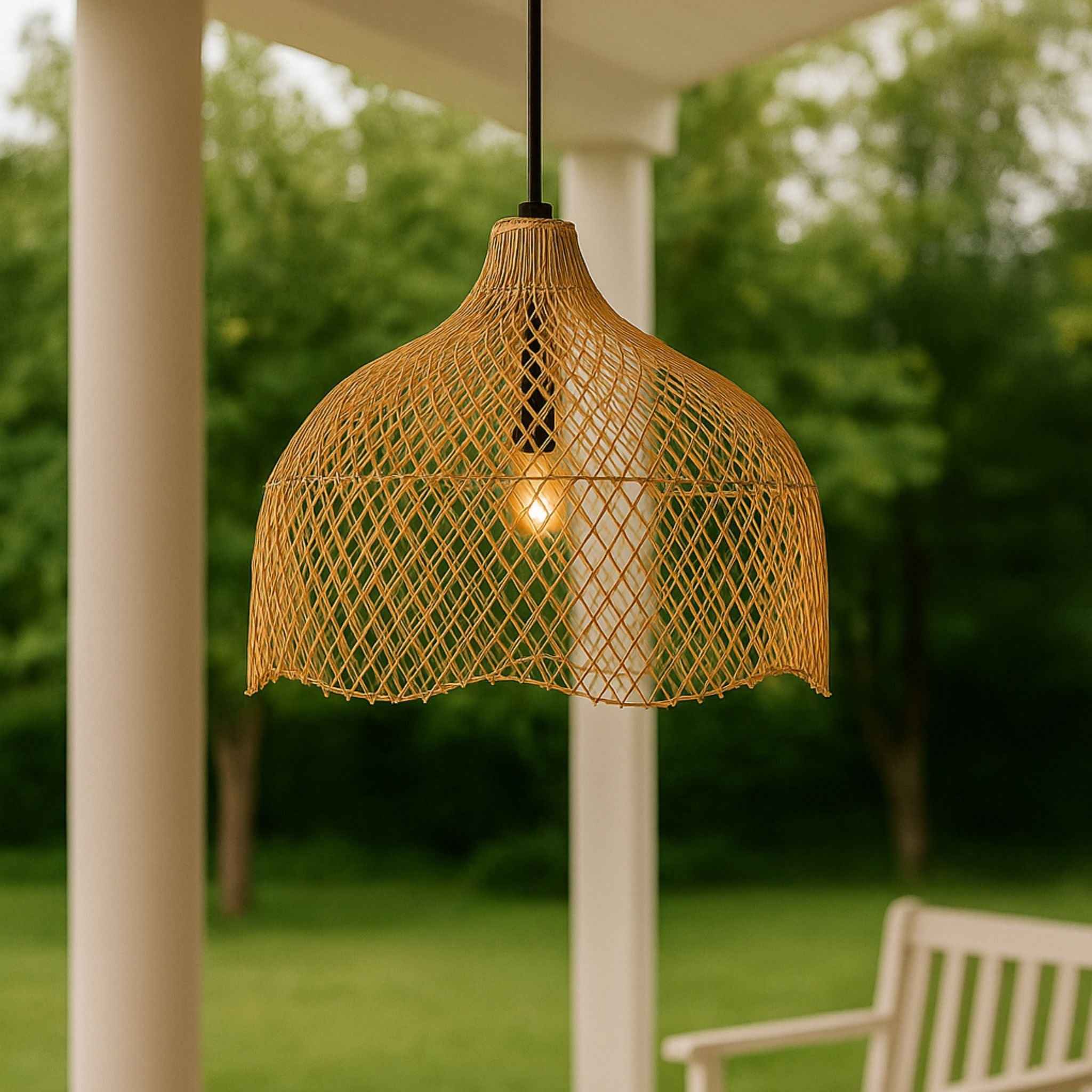 Bela Ceiling Lamp | Woven Bamboo & Rattan, Adjustable Suspension