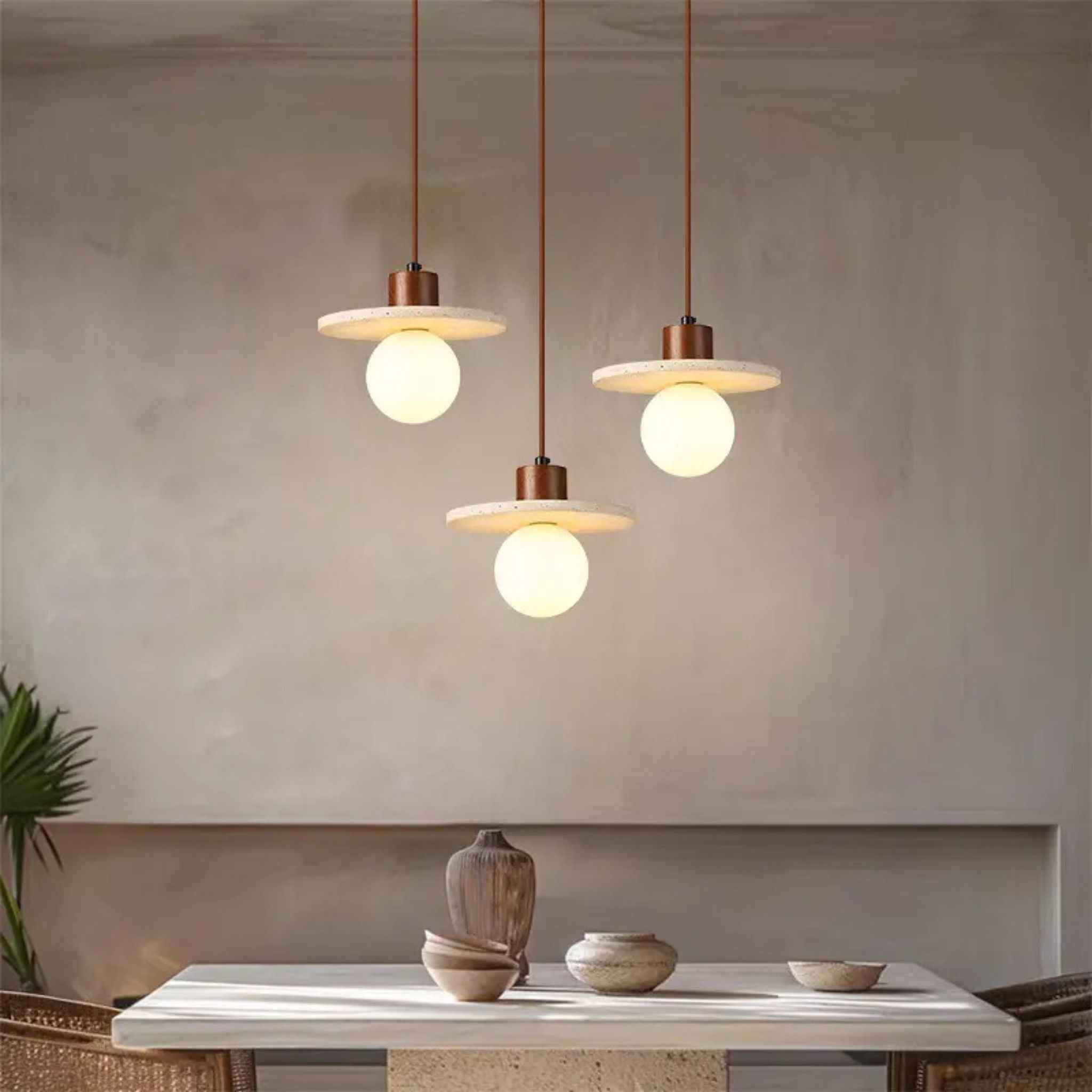 Bela Ceiling Lamp | Japandi Style, Wood & Travertine Design