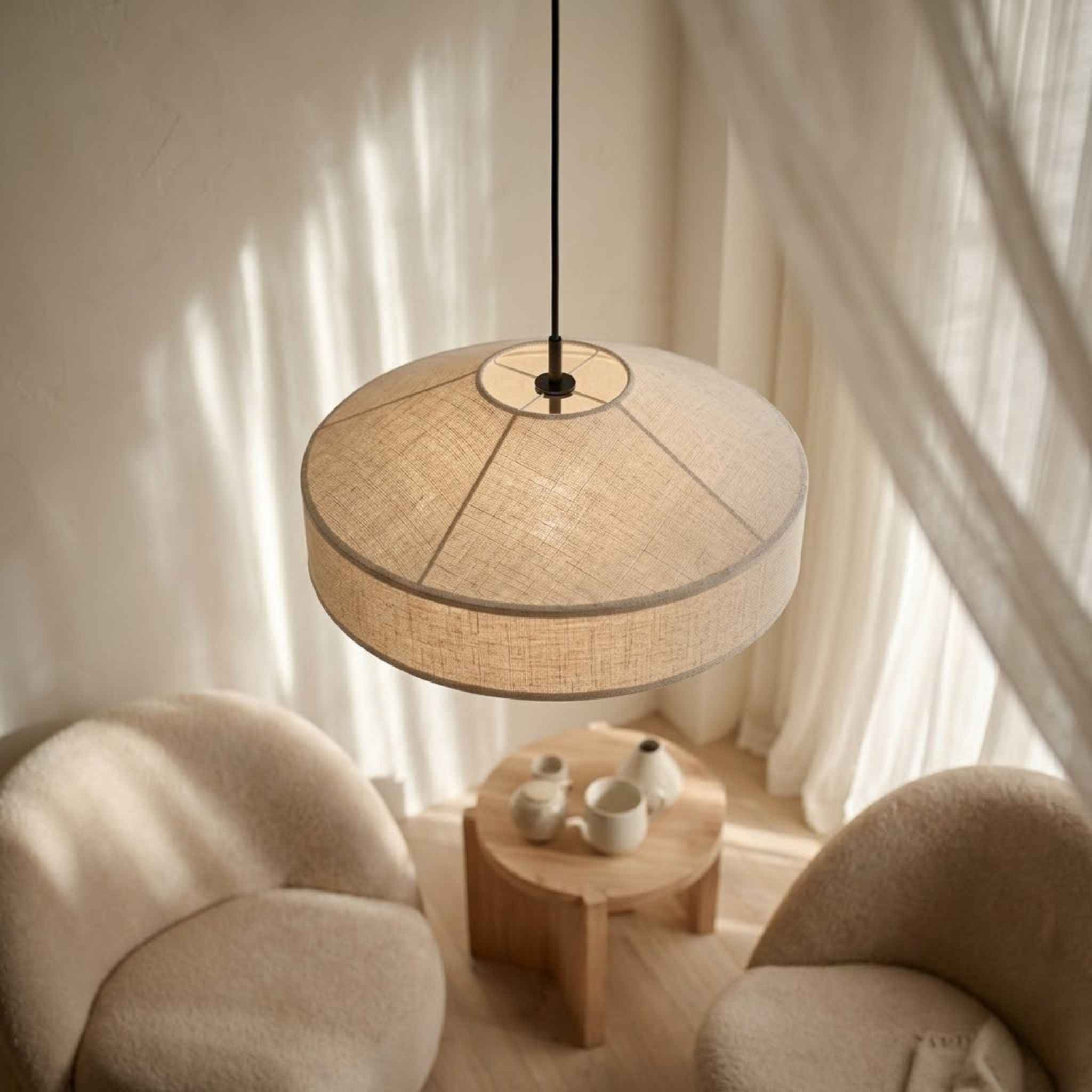 Bela Pagoda Ceiling Lamp | Beige Fabric Shade, Ø60 cm