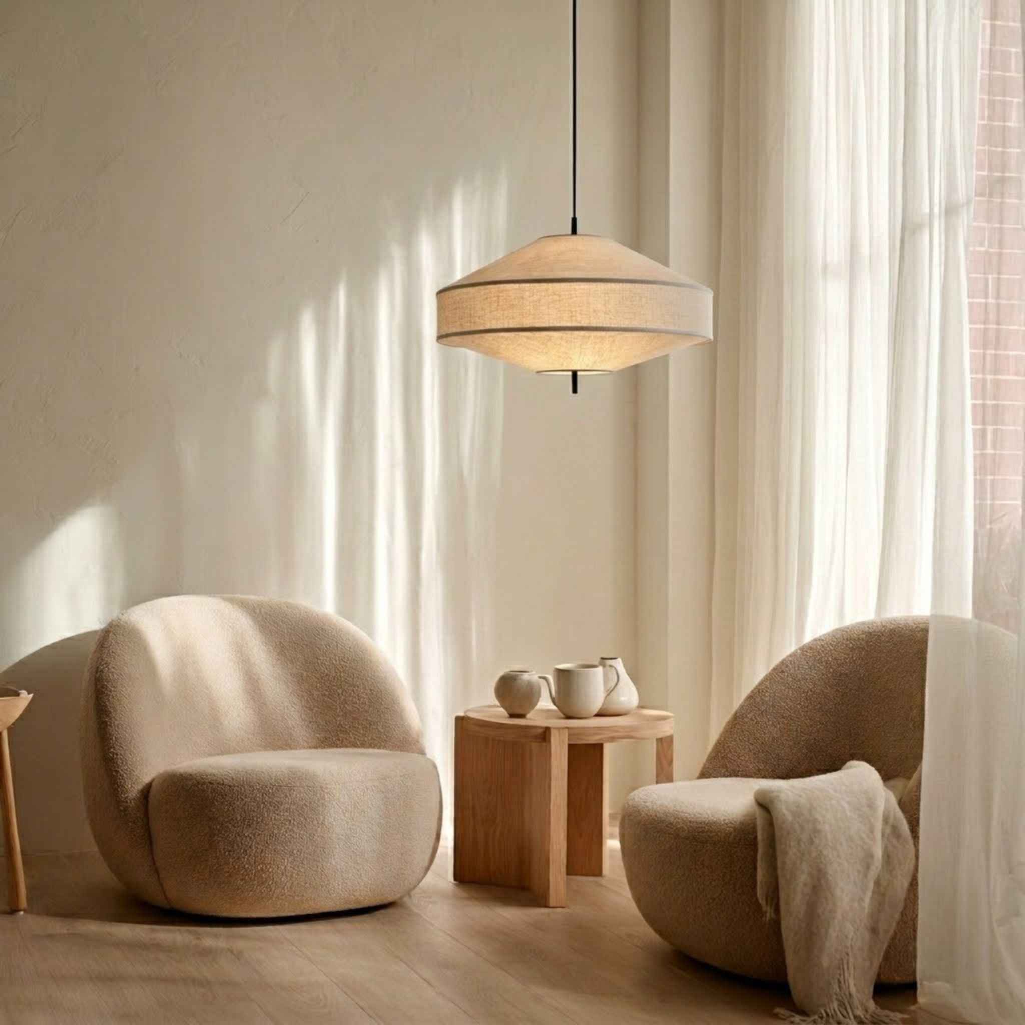 Bela Pagoda Ceiling Lamp | Beige Fabric Shade, Ø60 cm