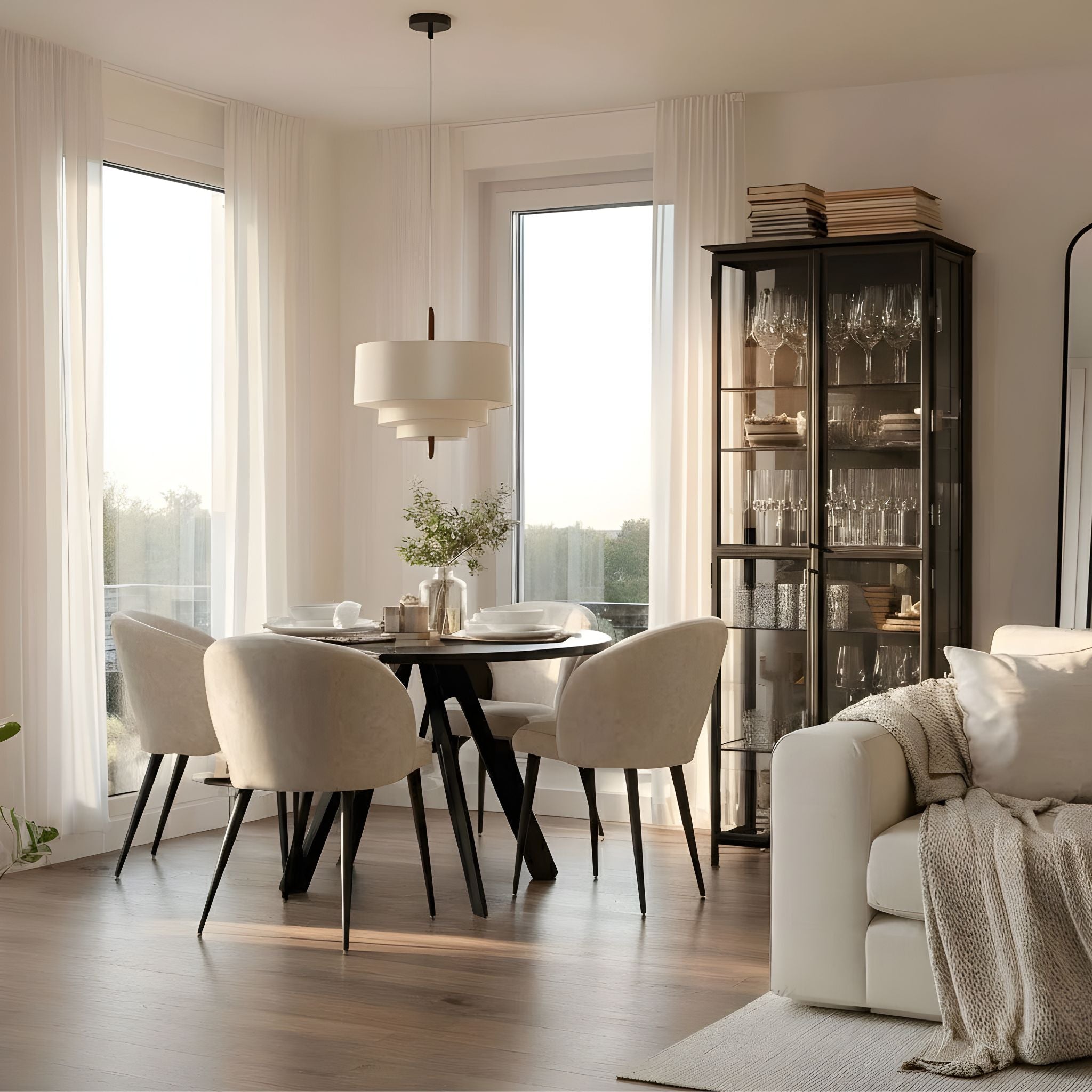 Bello Ceiling Lamp | Multi-Layered Beige Fabric & Wooden Details