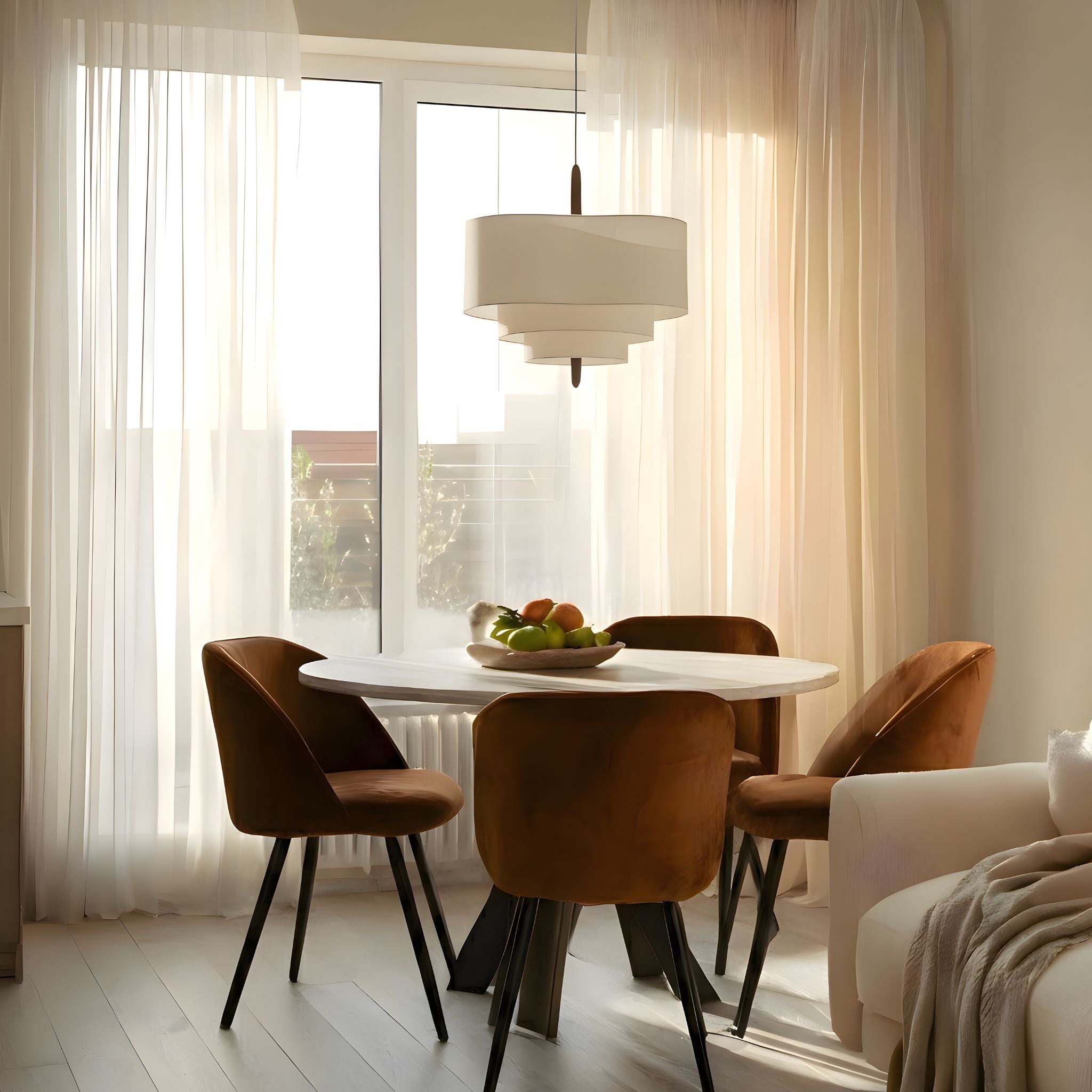 Bello Ceiling Lamp | Multi-Layered Beige Fabric & Wooden Details