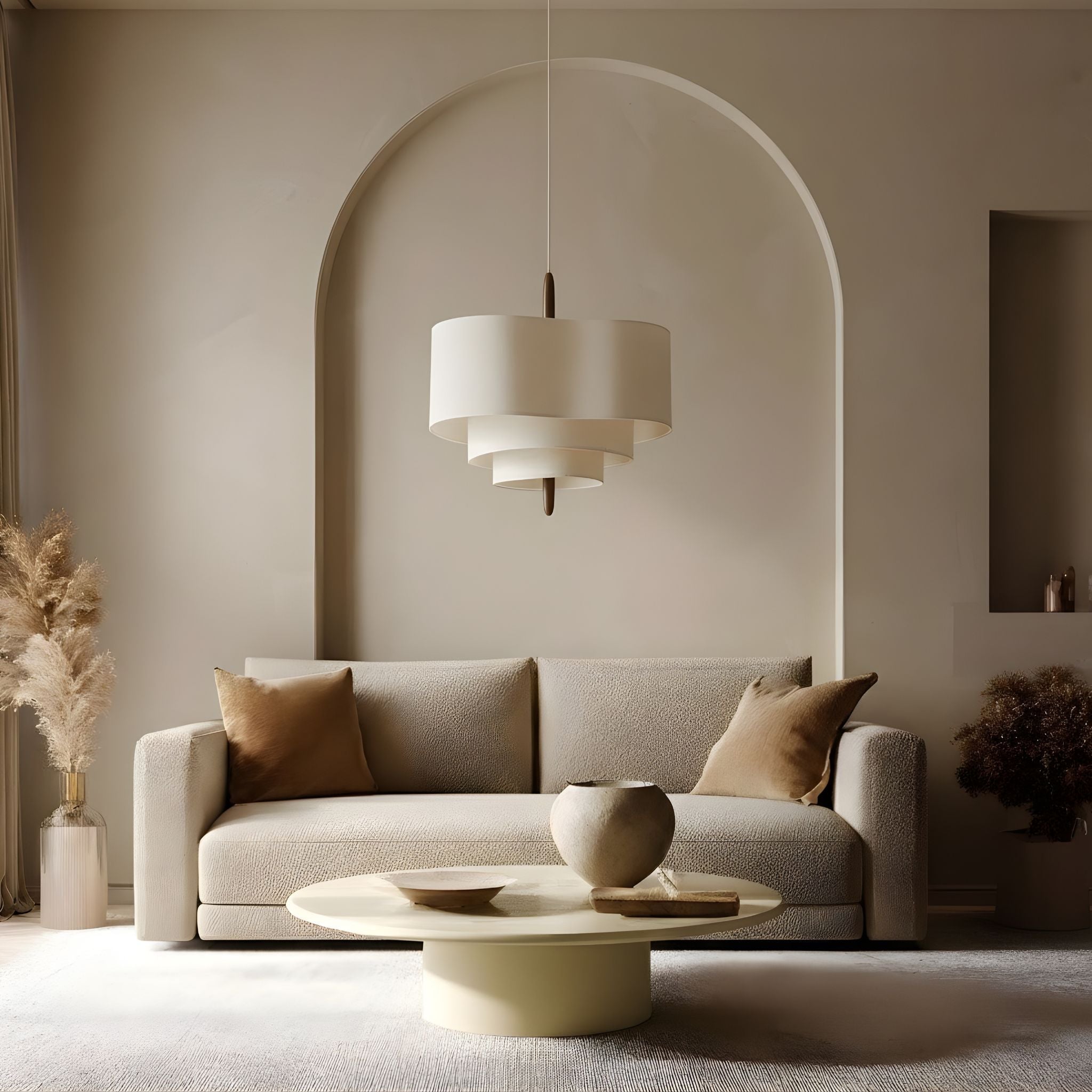Bello Ceiling Lamp | Multi-Layered Beige Fabric & Wooden Details