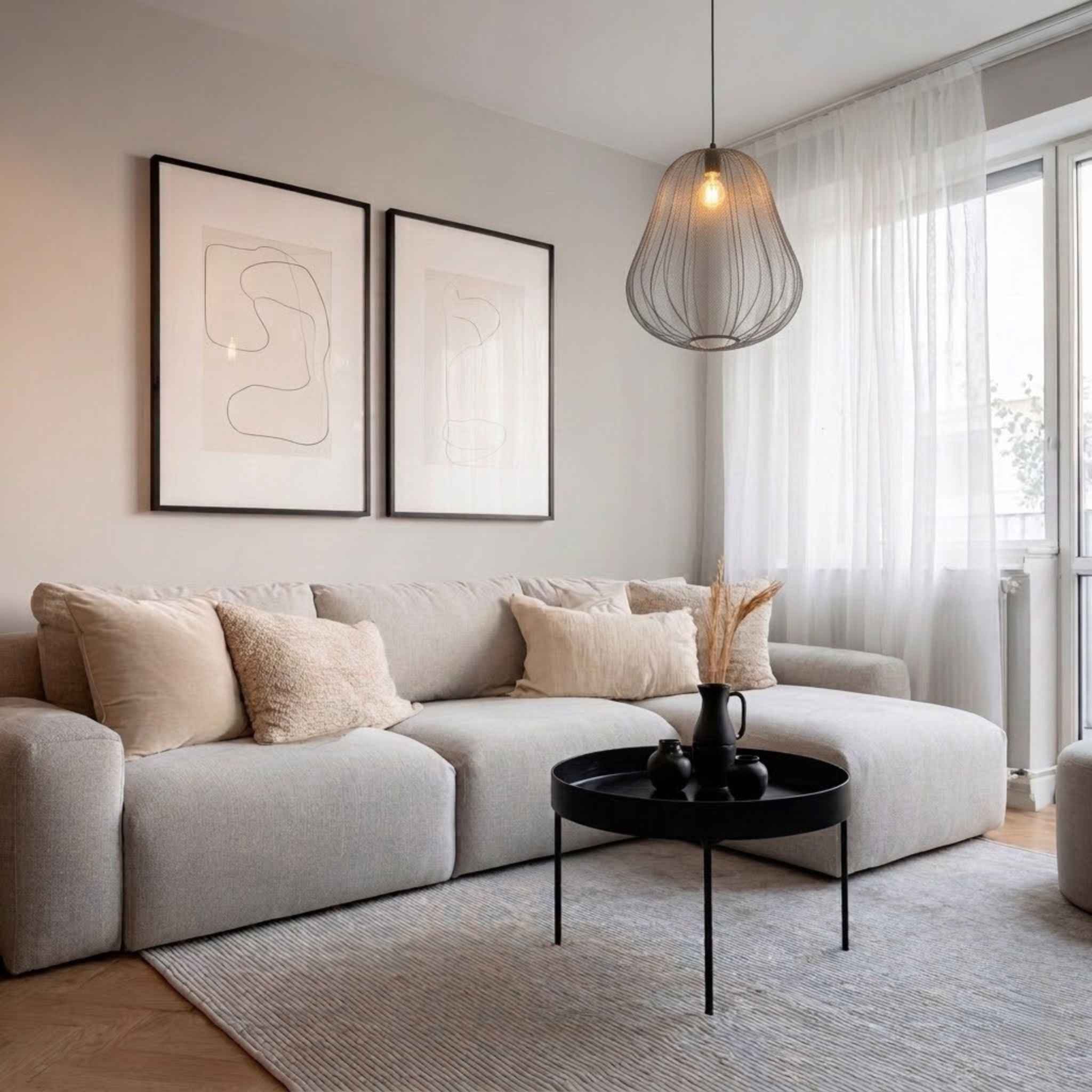 Bela Pendant Lamp | Tall Organic Design in Sheer Gray Textile