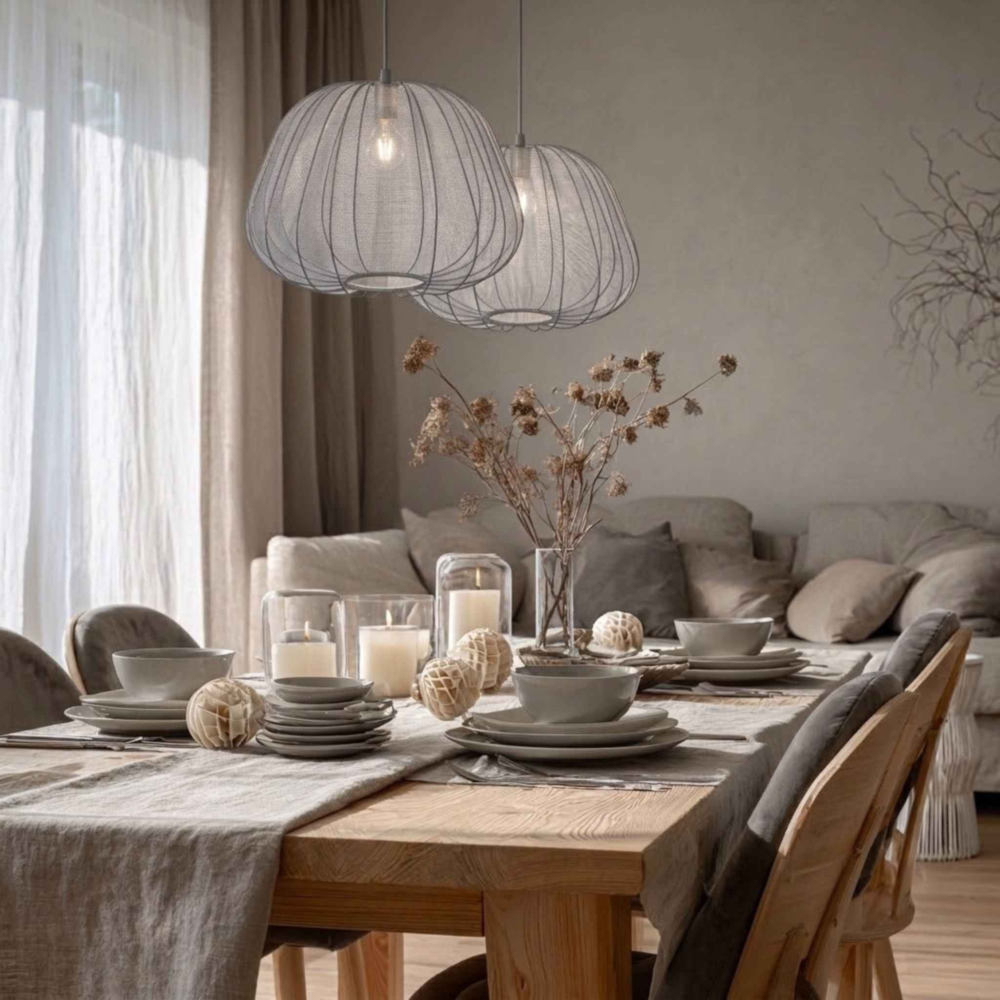 Bello Ceiling Lamp | Flat Design, Sheer Gray Textile, Ø50 cm