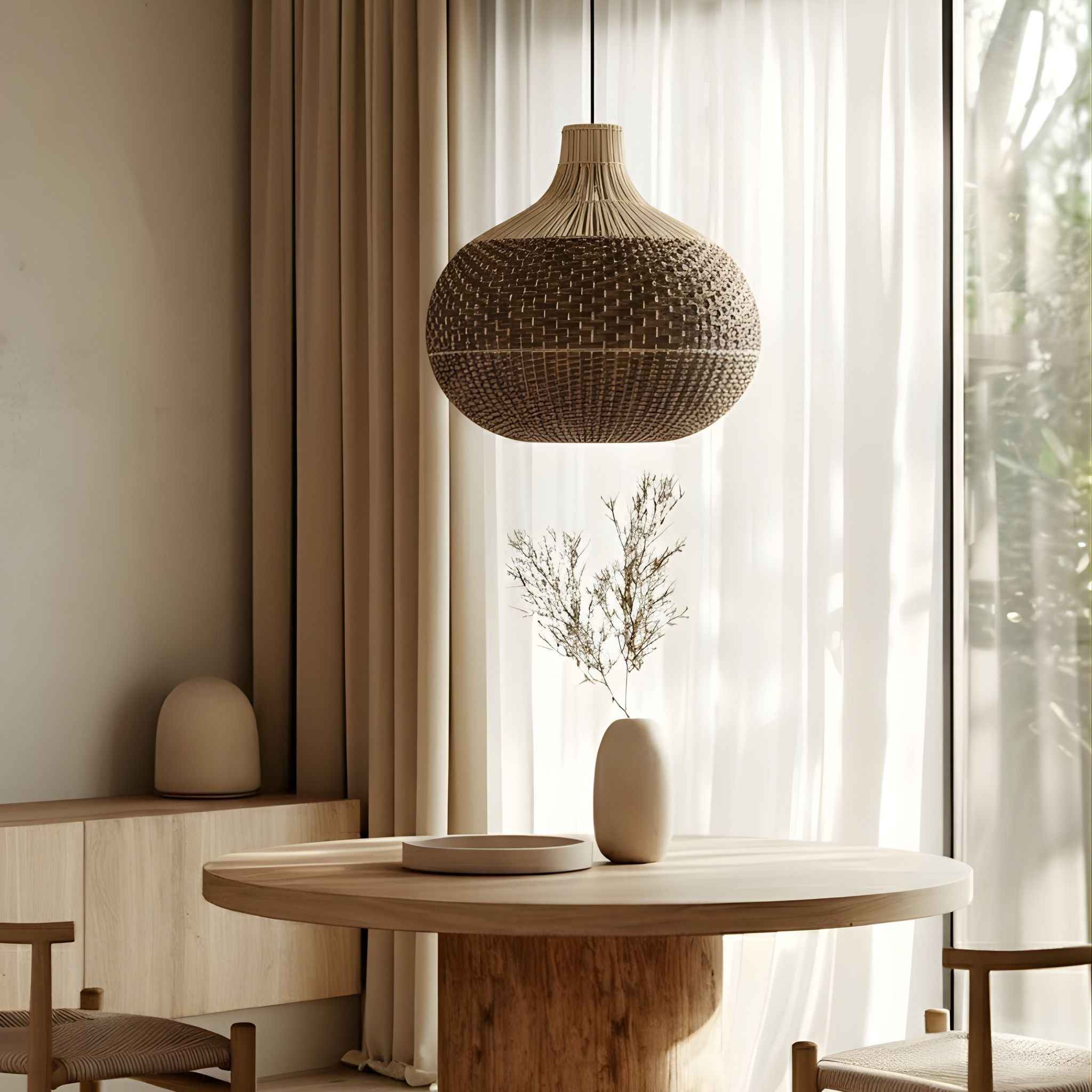Bela Pendant Lamp | Handwoven Bamboo & Rattan, Adjustable Height