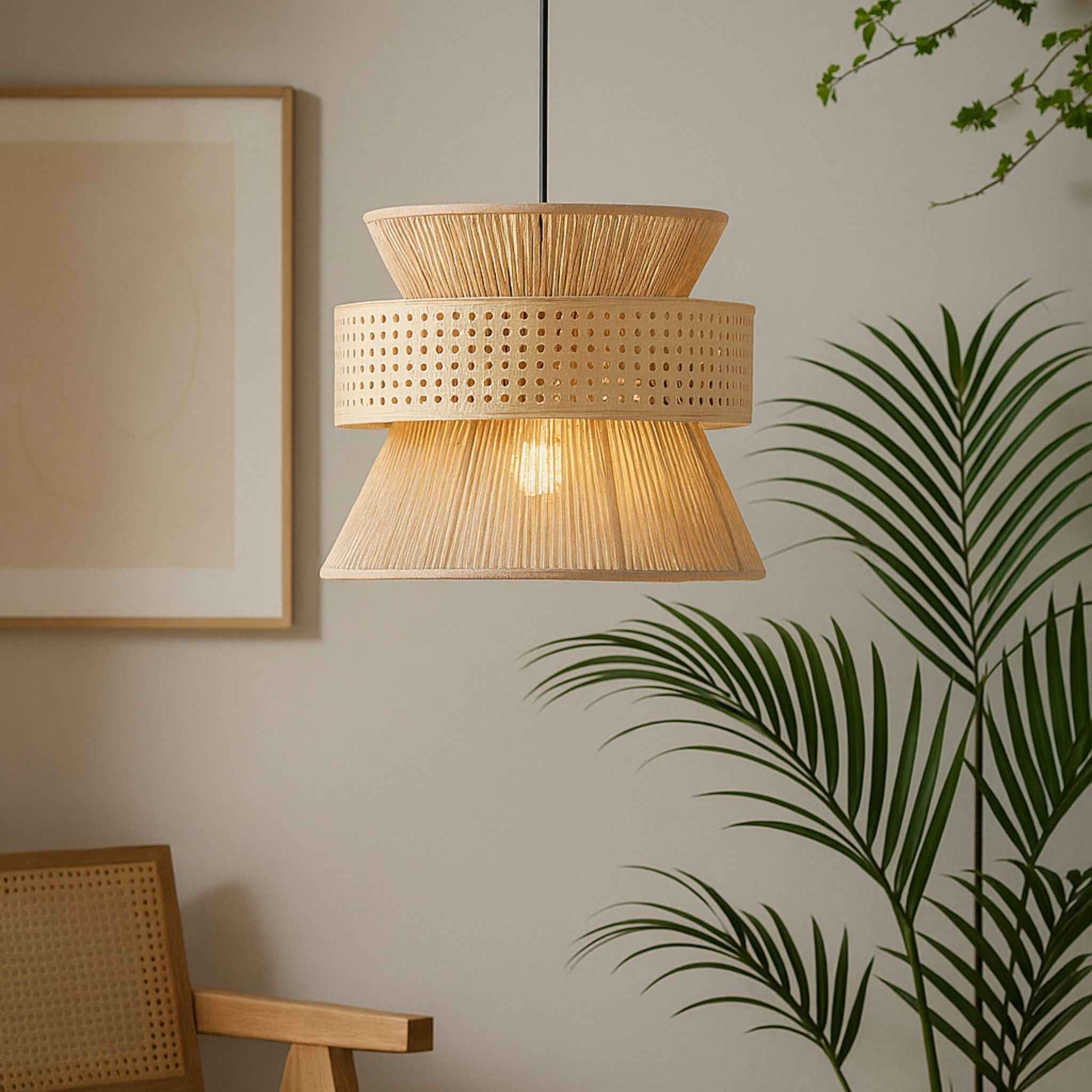 Belo Ceiling Lamp | Rattan & Bamboo, Adjustable Height